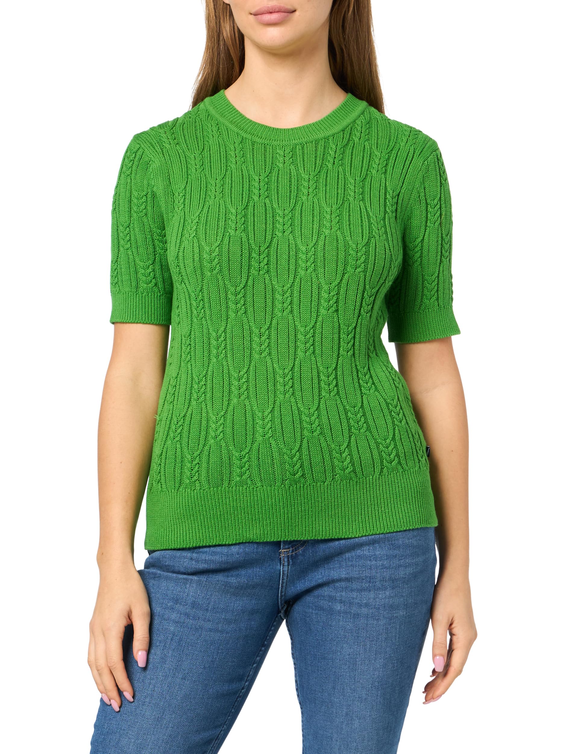 Nautica Women's Short Sleeve Crew Neck Cable Solid Sweater