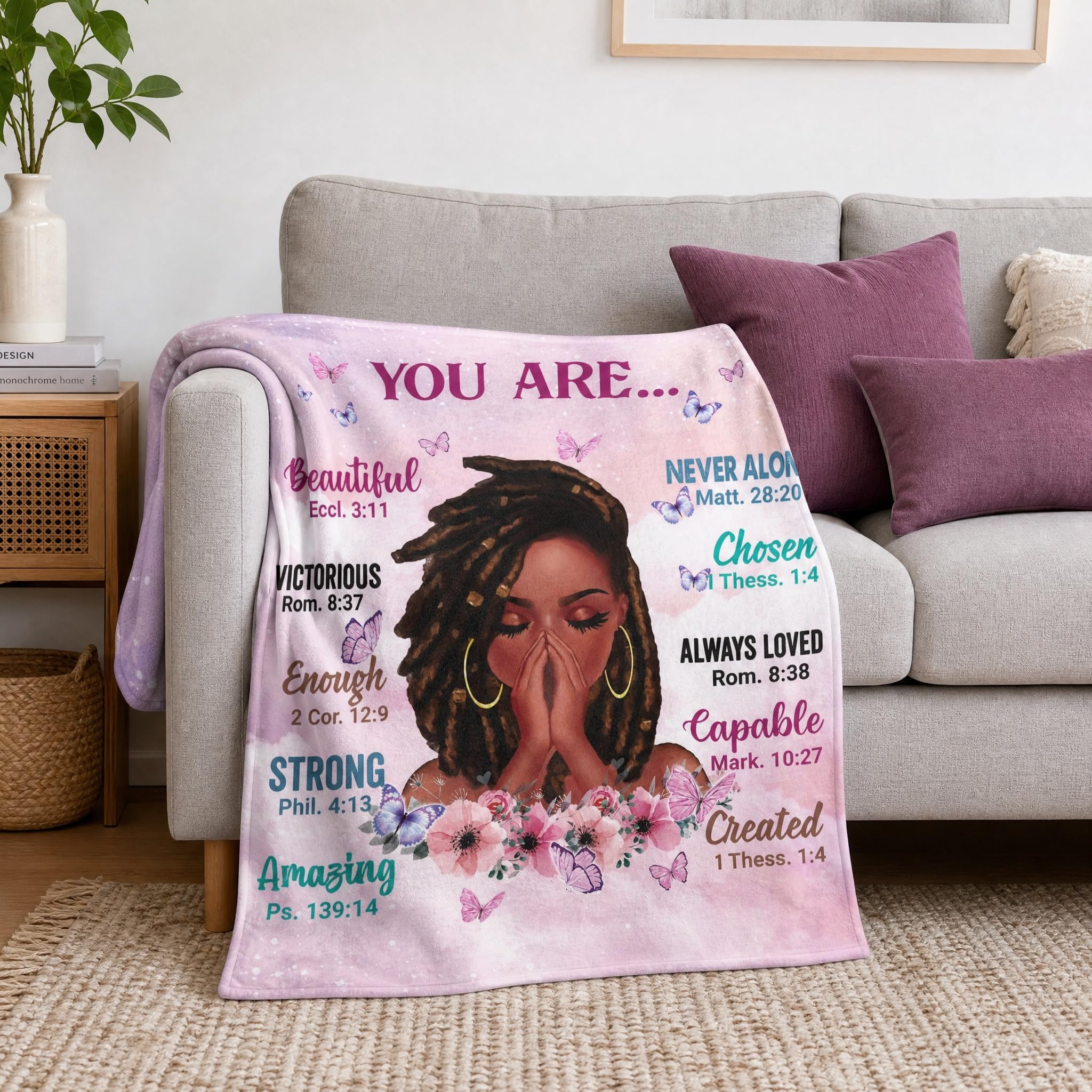 Throw Blanket, Soft Fleece Blanket with Inspirational Positive Thoughts and Quotes for Bedroom, Ideal as a Gift for Girls and Women 50x60 Inch