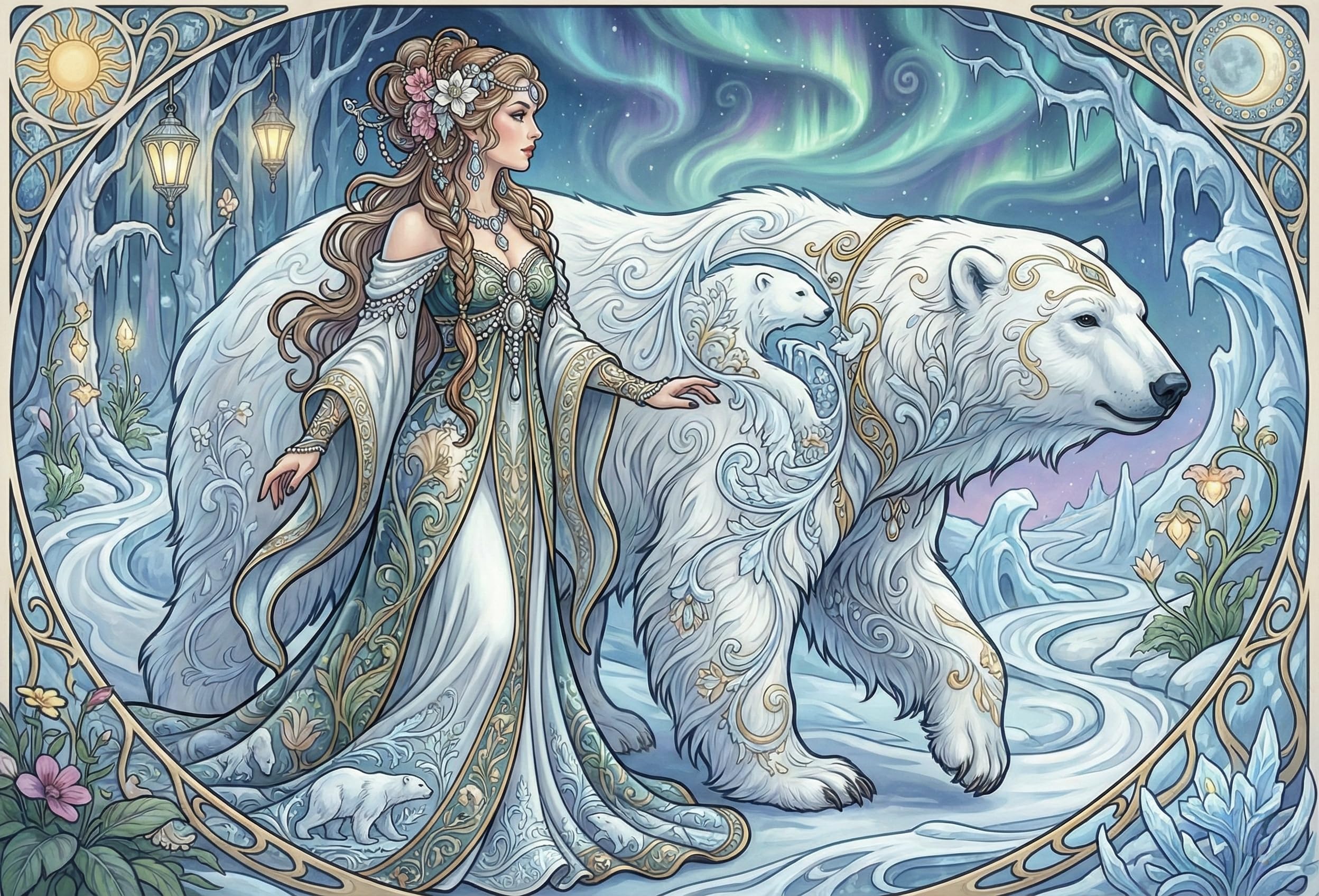Art Nouveau Mucha Polar Bear Goddess Jigsaw Puzzle 1000 Pieces, Focus Game — image 1
