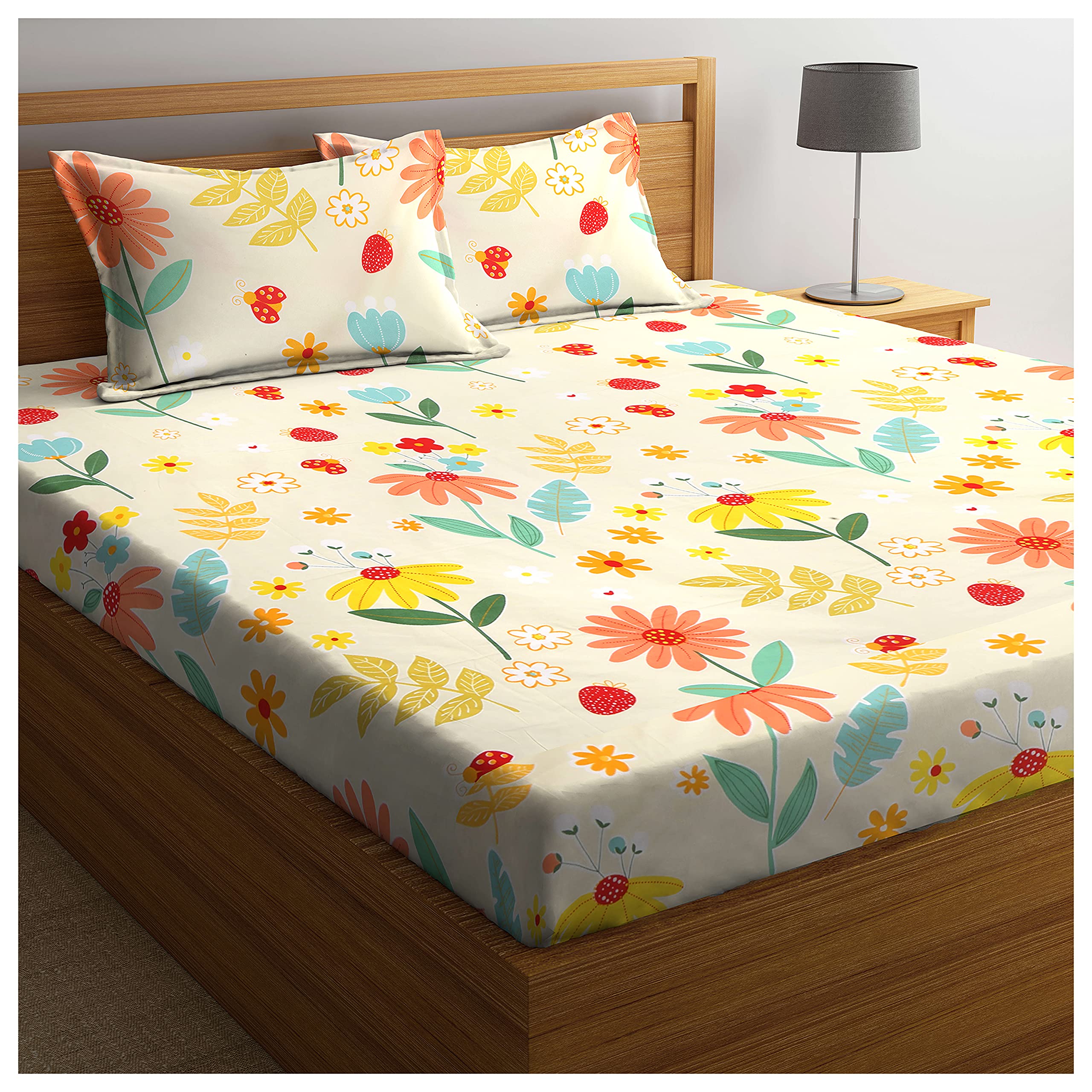 KLOTTHE Bed Sheet Kingbsize Cotton with Two Pillow Cover Set for Double Bed Model Pack Orange Floral Double King Size Bedsheet Combo Offer with Pillow Covers (250X225 cm) (B09B6Z7QLC) Amazon Price History, Amazon Price Tracker