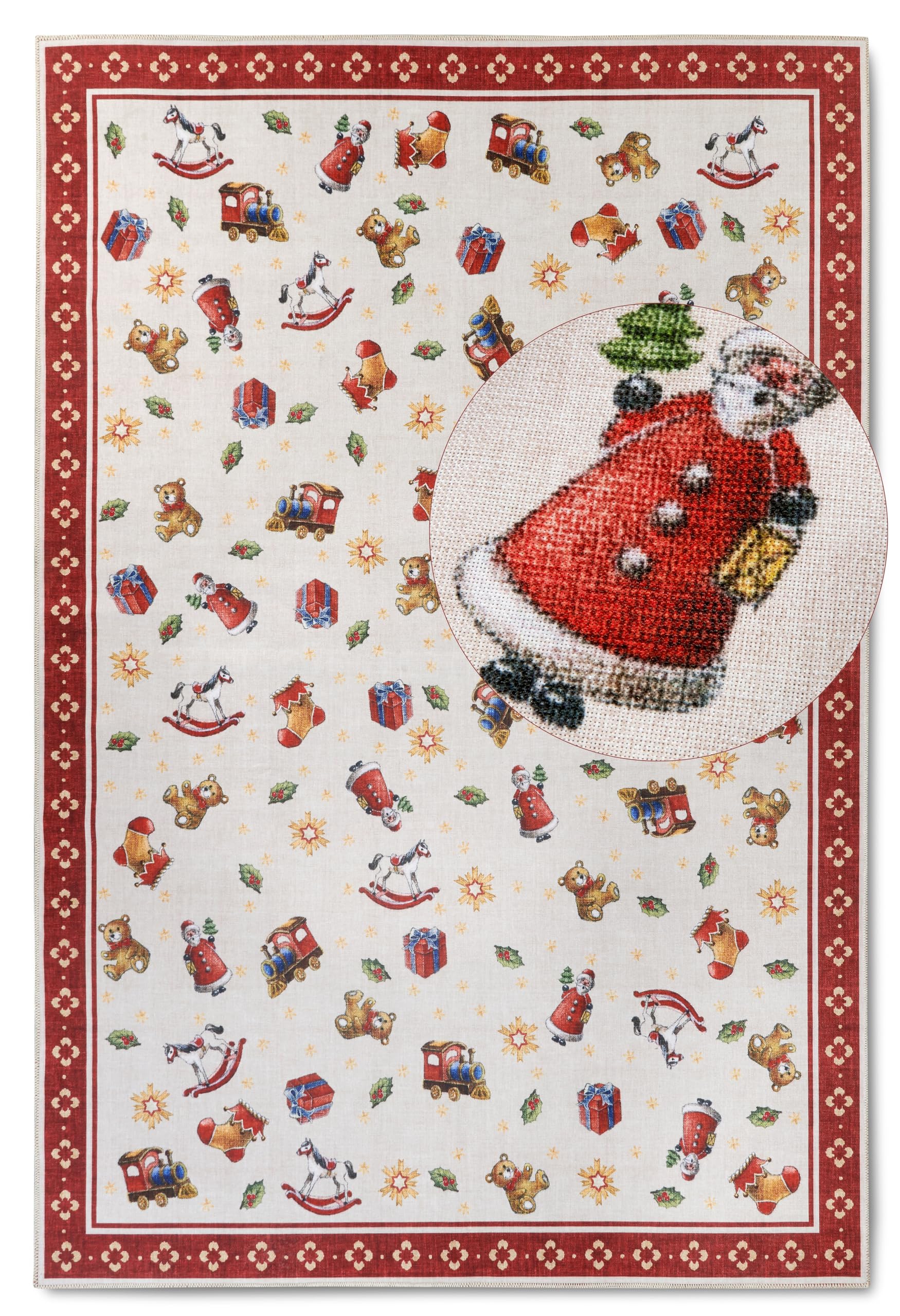 Villeroy & Boch Toy's Delight Tapis Design nostalgique Sapin de Noël et Sapin de Noël pour Salon, Chambre à Coucher, Salle à Manger, Couloir Rouge Multicolore 160 x 230 cm