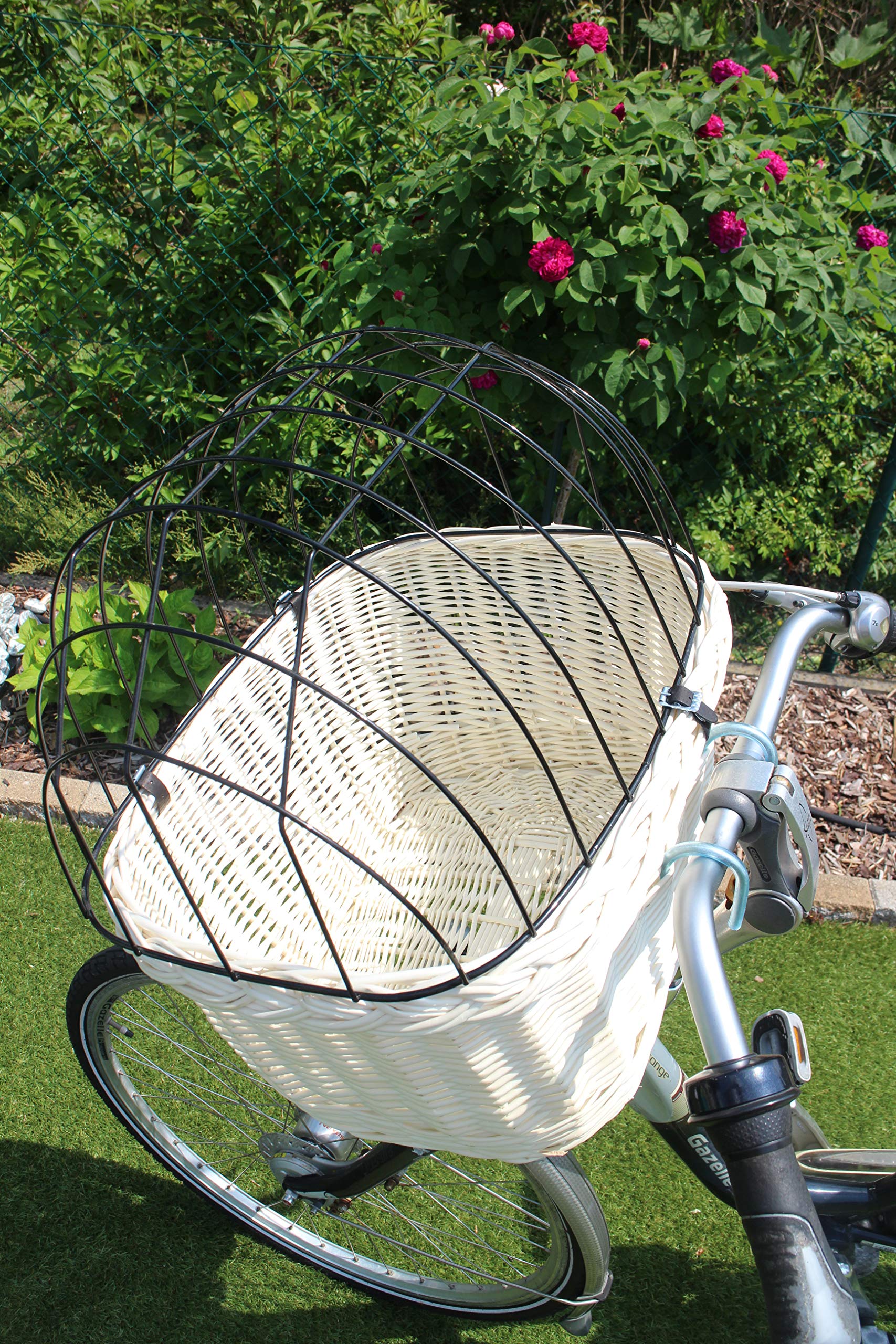 Hundefahrradkorb für Fahrradlenker aus Weide mit Metallgitter und Kissen in Weiß Weidenkorb Hundekorb (ohne Kissen)