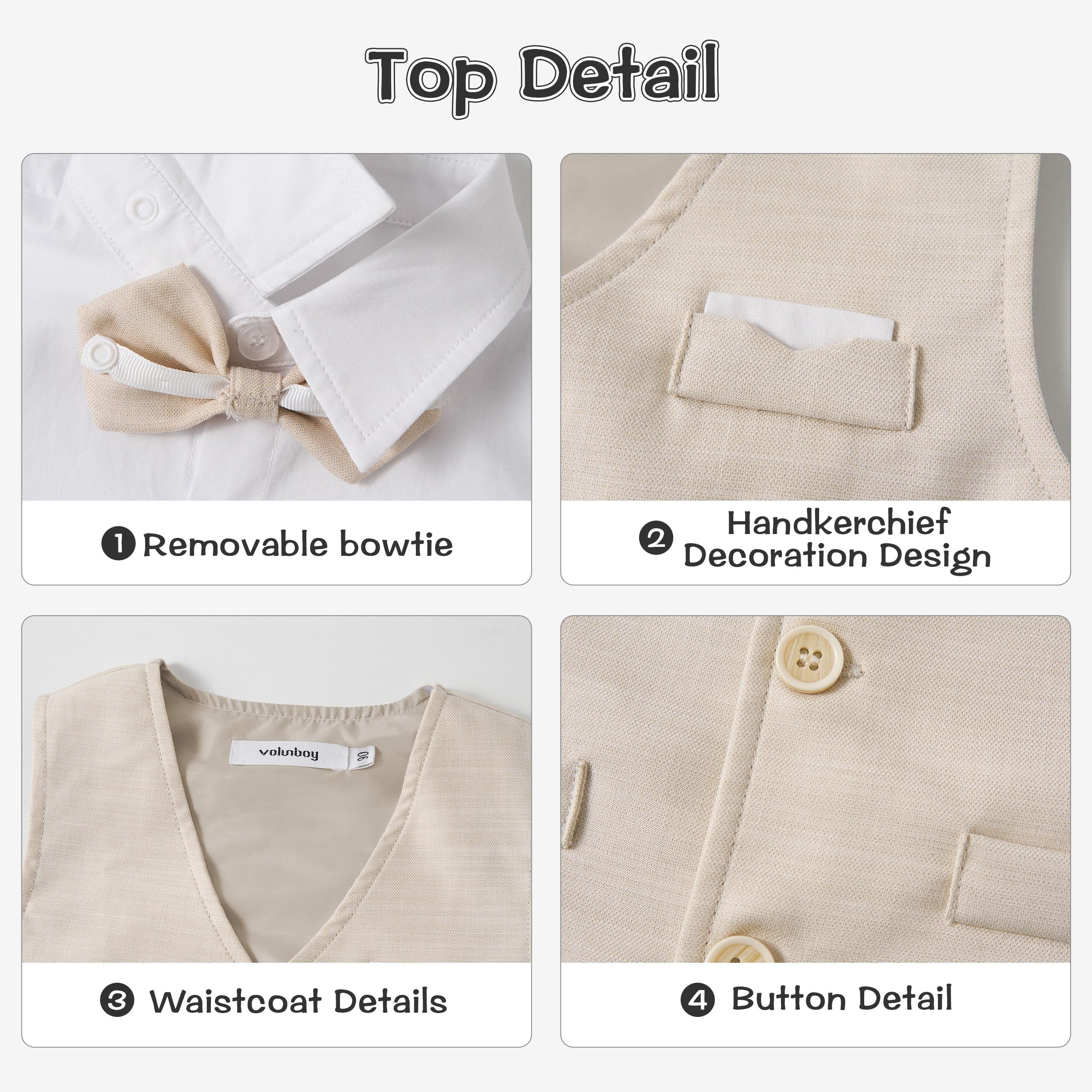 Volunboy Baby Jungen Anzug, Sommer Anzugweste Hemd mit Fliege + Shorts für Festlich Hochzeit Bekleidung Set 4tlgs