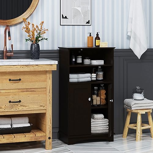 Miniatura 4 de Spirich Armario de almacenamiento de baño moderno de madera espresso, 23.62 pulgadas de ancho x 11.81 pulgadas de profundidad x 40.15 pulgadas de