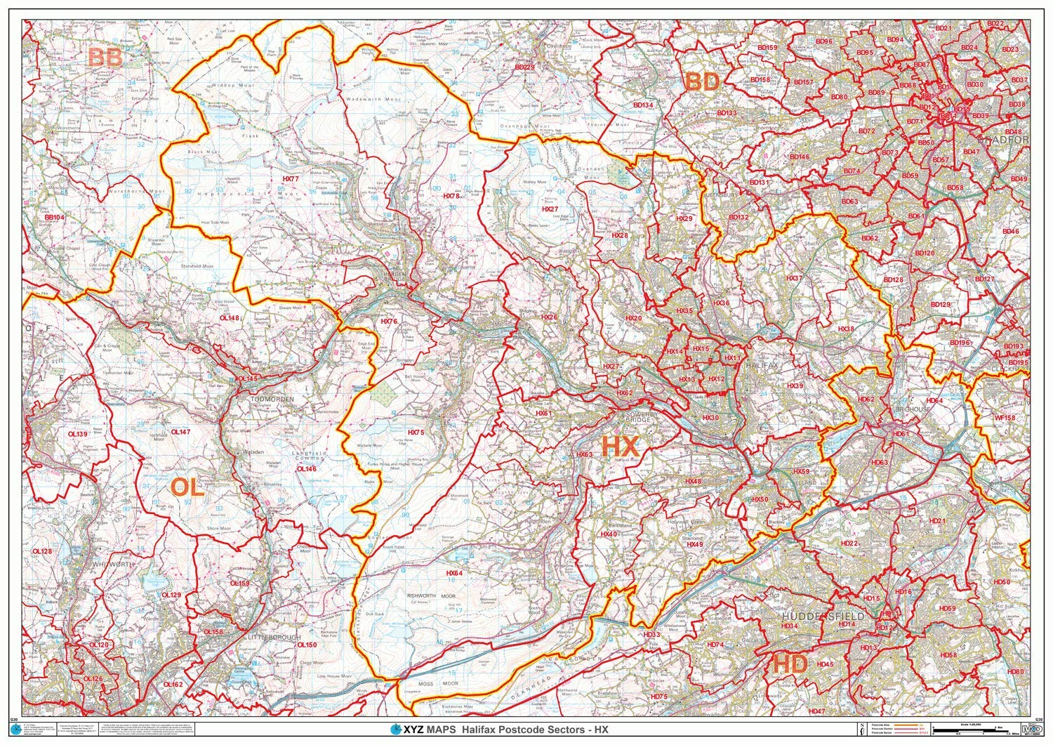 Halifax HX Carte murale à code postal en papier pour gestion logistique