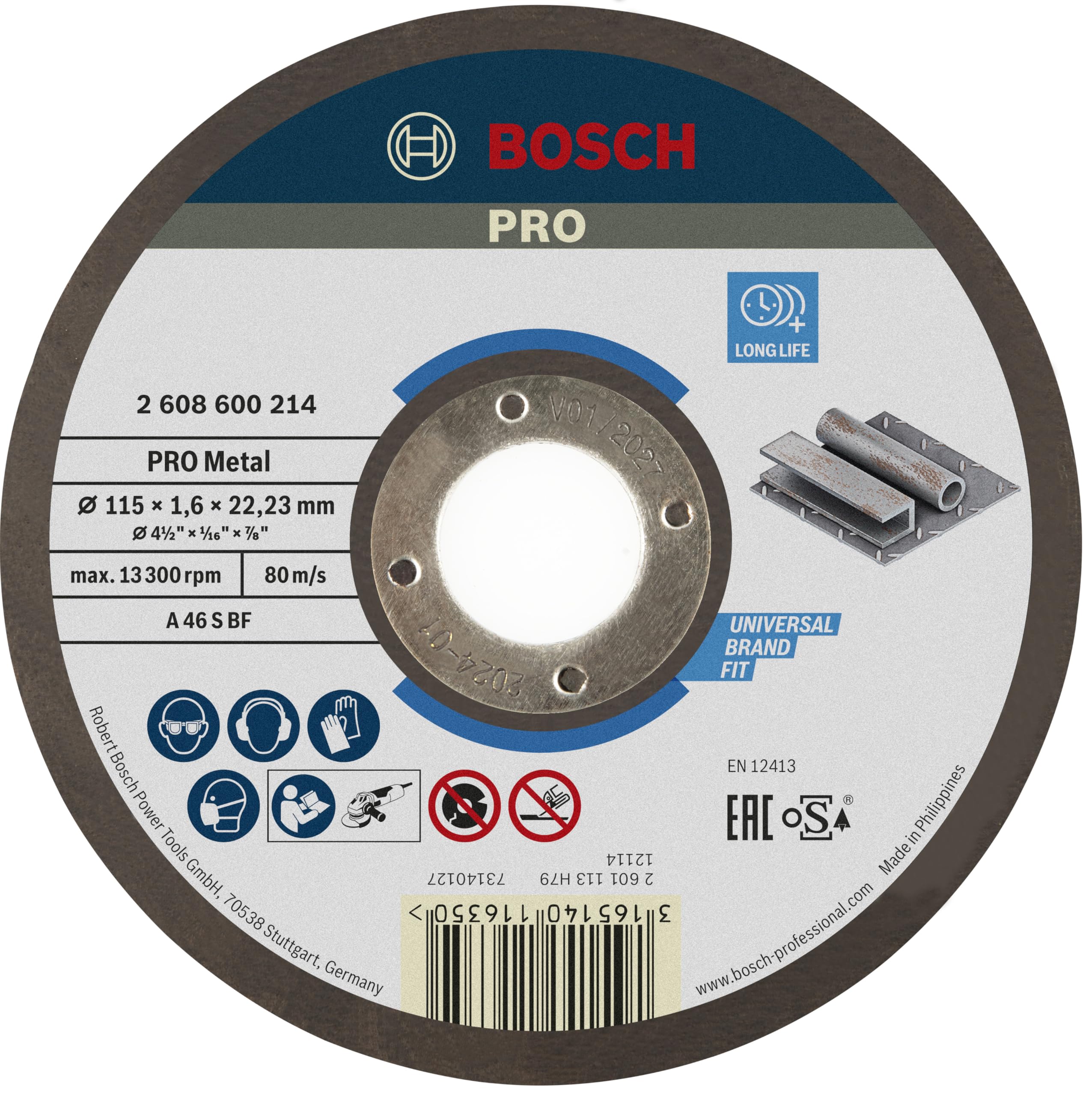 Bosch 1x Mola da taglio PRO Metal piccole, foro 22,23 mm, oSa (per Acciaio, Ø 115 mm, Professional Accessorio Smerigliatrice angolare piccola)
