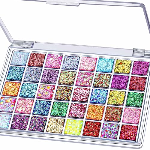 FANDAMEI Purpurina facial de 40 colores, gel con purpurina para pintura facial, purpurina facial para mujeres y niñas, no necesita pegamento,