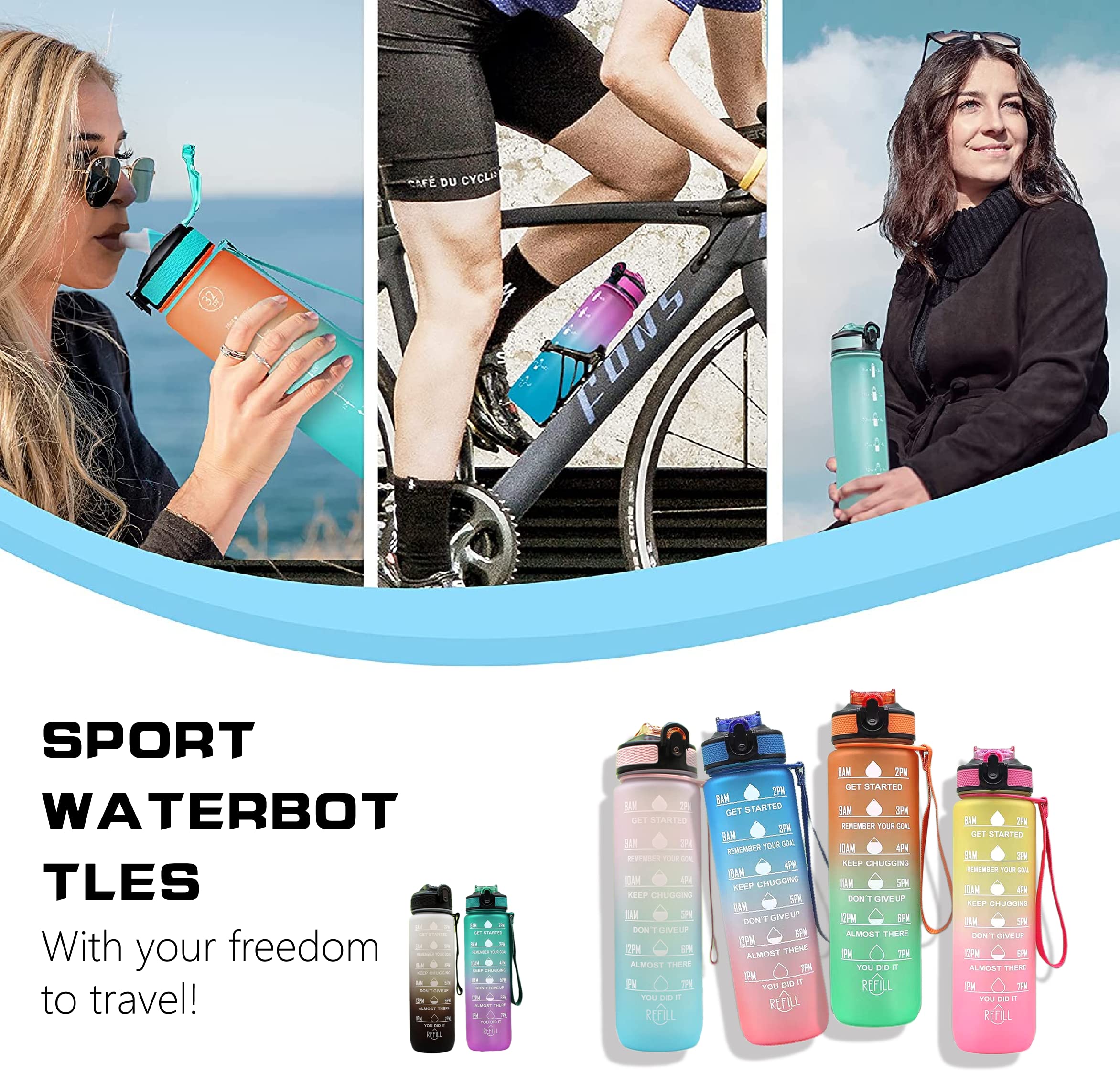 Cheersonic Wasserflasche 900 Ml – Mit Trinkzeiten & Tragegurt | BPA-frei, Auslaufsicher Für Sport & Alltag