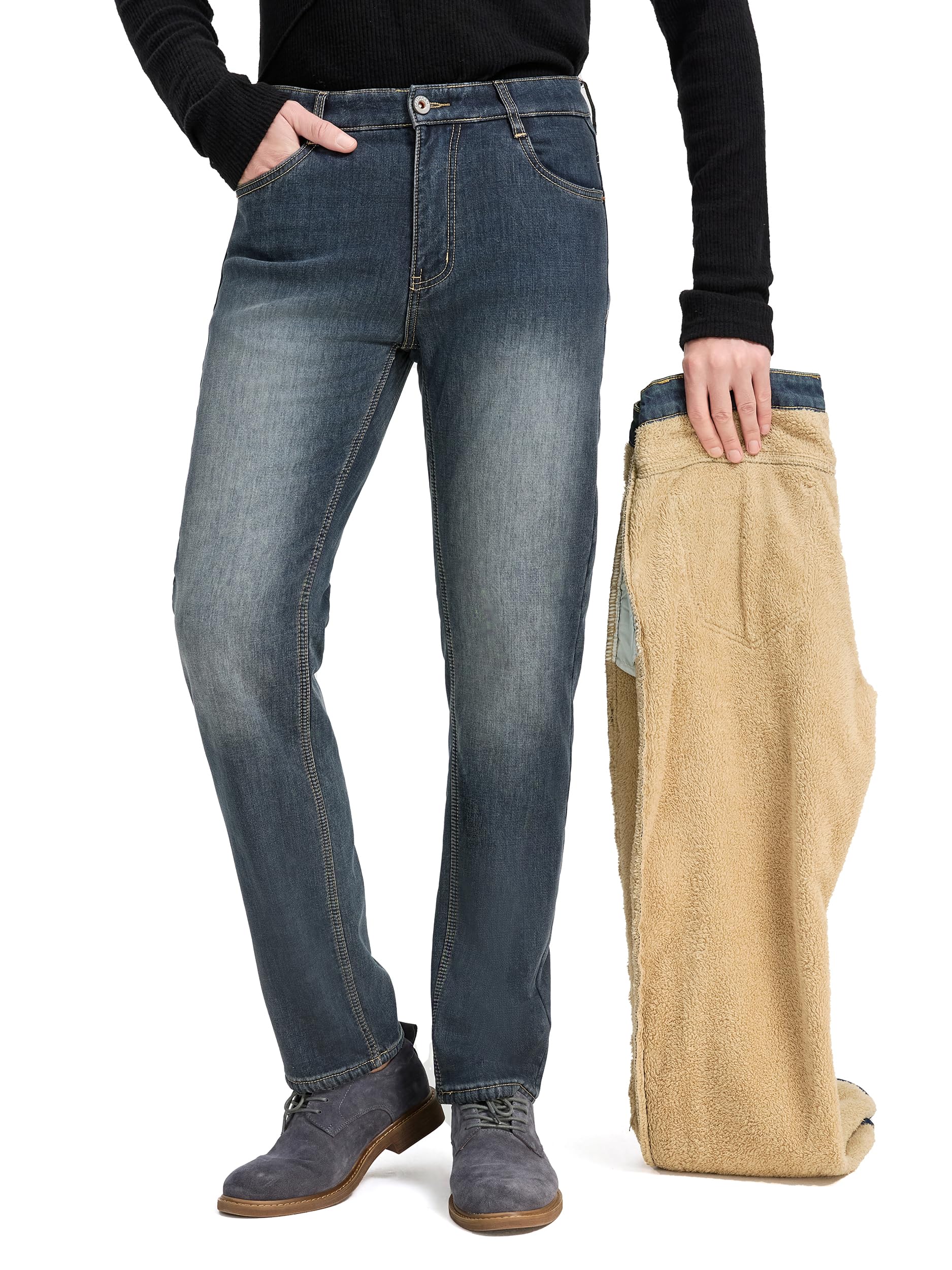 Men's Sherpa Fleece Lined Jeans Winter Thermal Pants