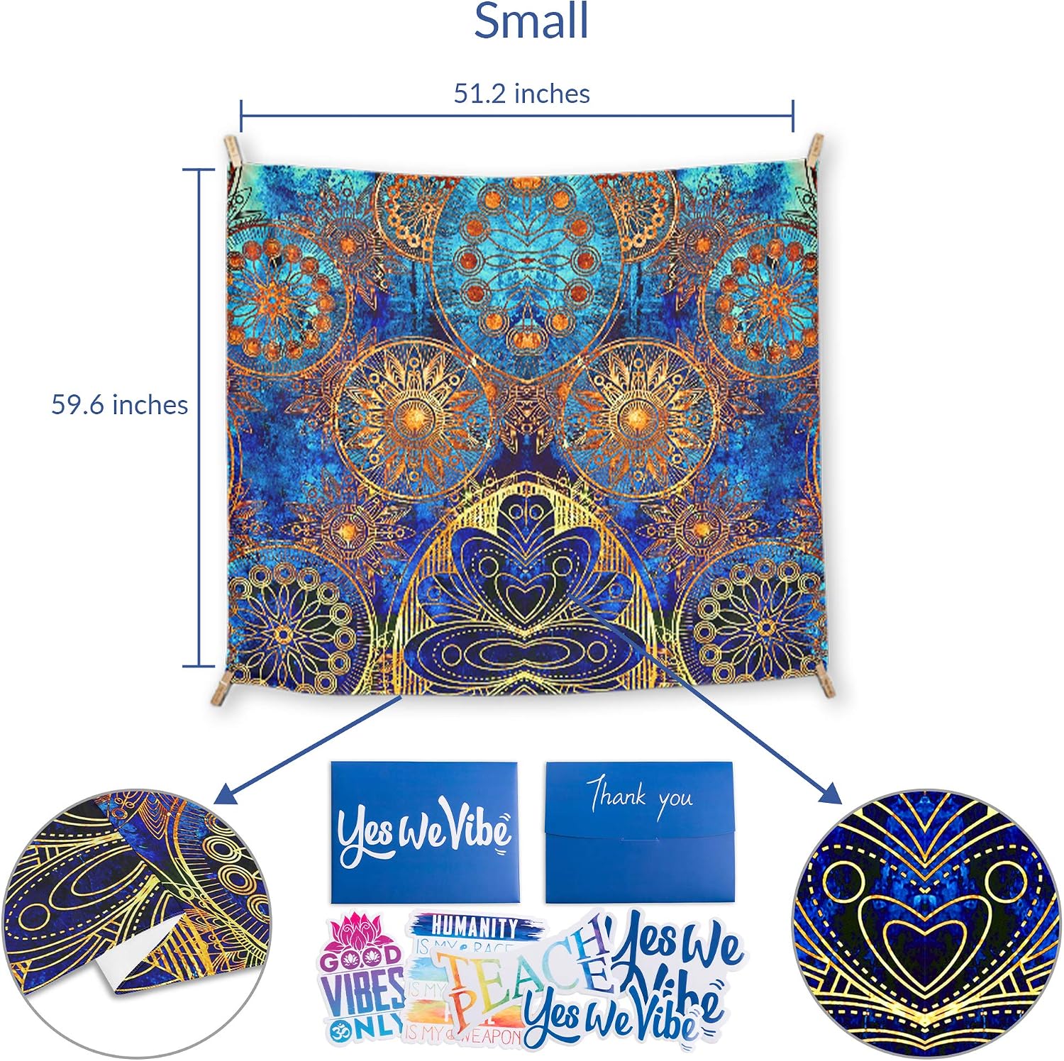 Yes We Vibe Wall Tapestry + Wall Hanging for Bedroom & Boho Home Decor - Splendid Bohemian Design - Small 59.6 X 51.2 Inches (150cm X 130cm)