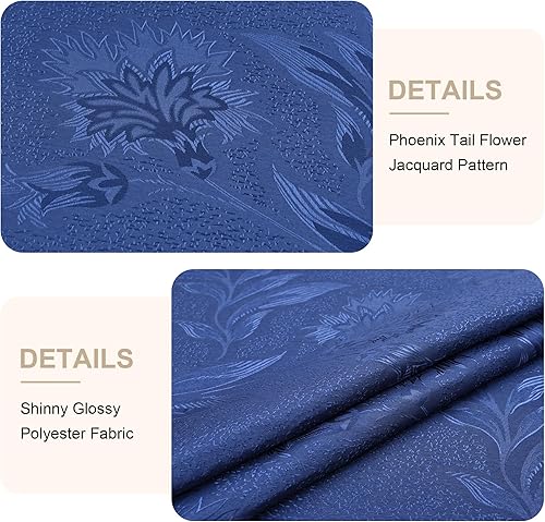 Miniatura 5 de Mantel de jacquard ovalado, color azul marino, floral, hojas de campo, patrón de damasco, mantel de tela brillante brillante para mesa de cena y