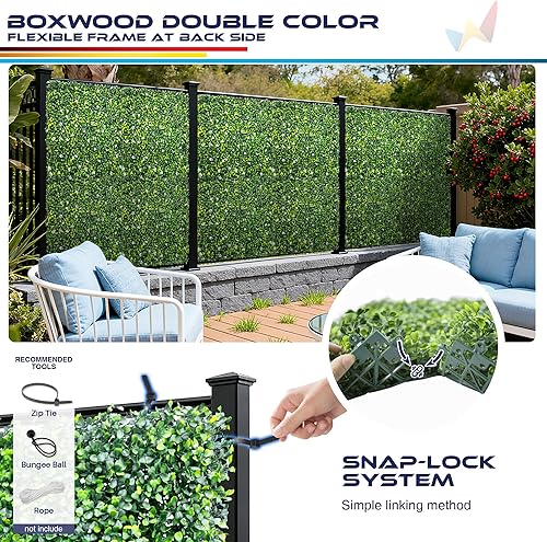 Miniatura 12 de Windscreen4less 6 paneles artificiales de boj de 20 x 20 pulgadas, seto topiario, plantas, hierba, pantalla de privacidad para exteriores, Boj