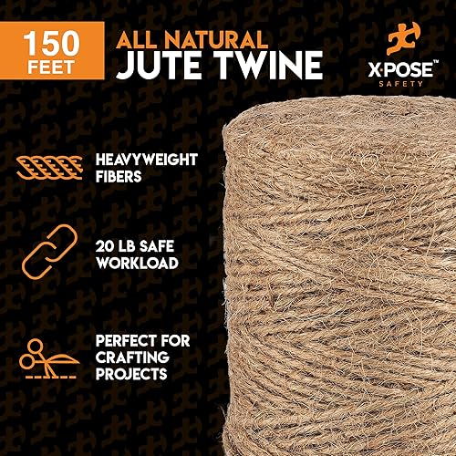 Miniatura 2 de Cordel de yute  Rollo marrón de 3 capas de yute de 150 pies para manualidades, cuerda de yute natural suave pero fuerte, cuerda de arpillera,