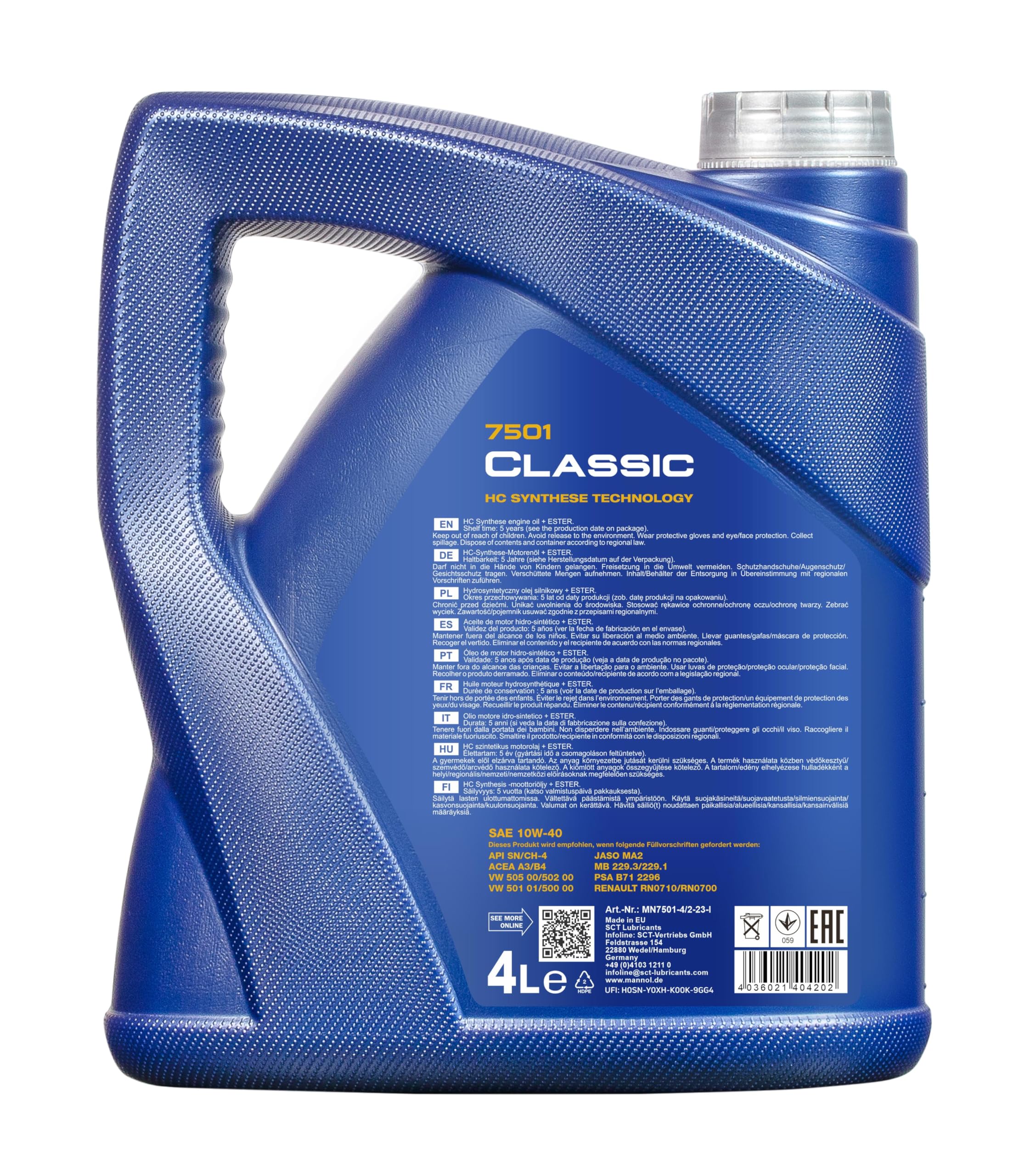 MANNOL 7501 Classic 10W-40 Motoröl 4L für Benzin- und Dieselmotoren, Turbo – Ansicht 2