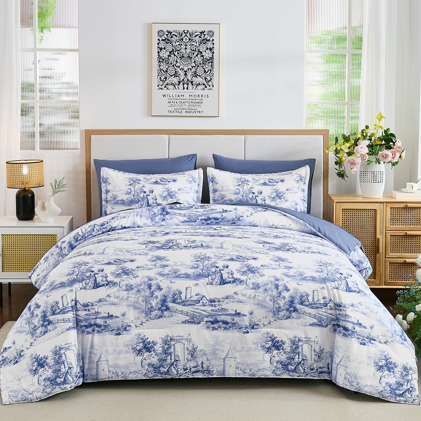 Juegos de cama con sábanas y edredón azul Queen para renovar dormitorios apagados