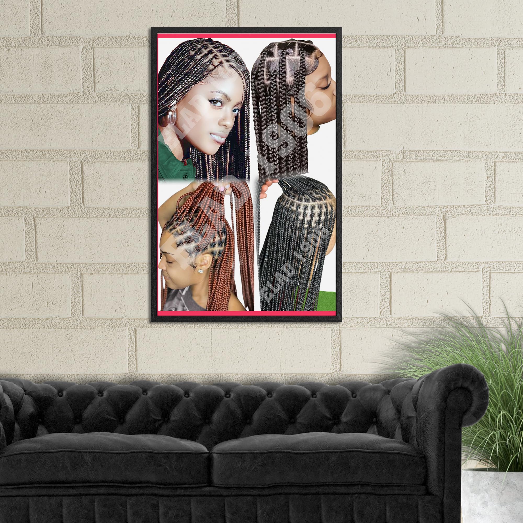 ELAD1906 - Póster de vinilo brillante para tienda de trenzas, póster africano para trenzar el cabello, llamativo expositor de ventana, duradero y resistente a desgarros, no cambia de color bajo la luz