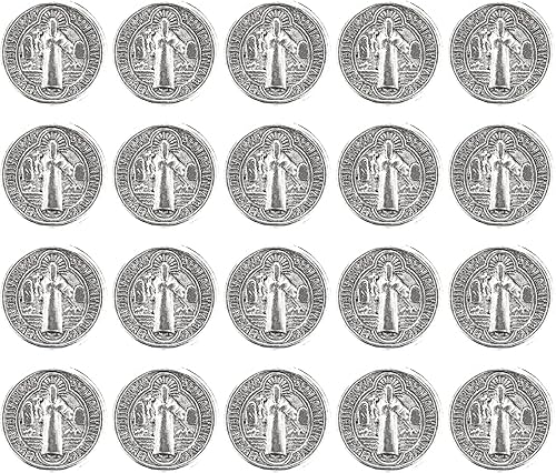 Miniatura 2 de Alrededor de 100 cuentas redondas de crucifijo de Jesús de aleación, dijes de medalla de crucifijo religioso, medallón de Benedicto, cuentas