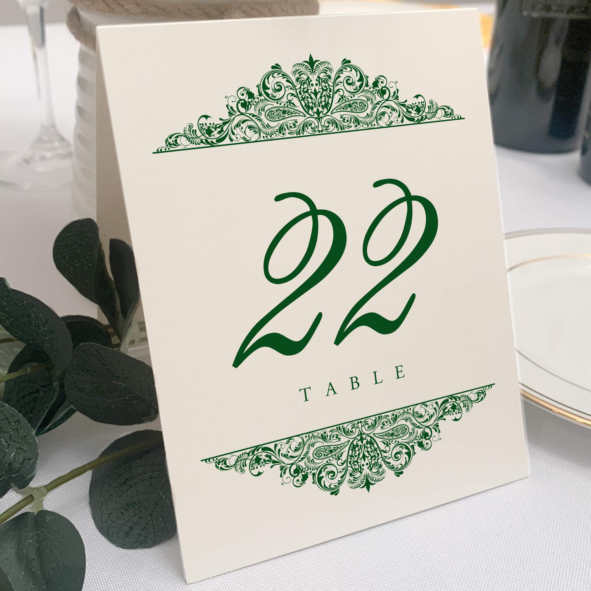 Numery stołu weselnego Paisley (wybierz kolor/ilość), szampański, zielony myśliwy, 1-80, dwustronny, namiot lub do użytku na stojaku, idealny na imprezy i restauracje - wyprodukowano w USA