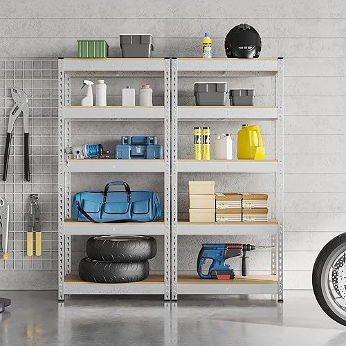 Miniatura 4 de Topeakmart 3 estantes utilitarios de 5 niveles, estantes de almacenamiento de metal, estantería de garaje, estantes de almacenamiento ajustables