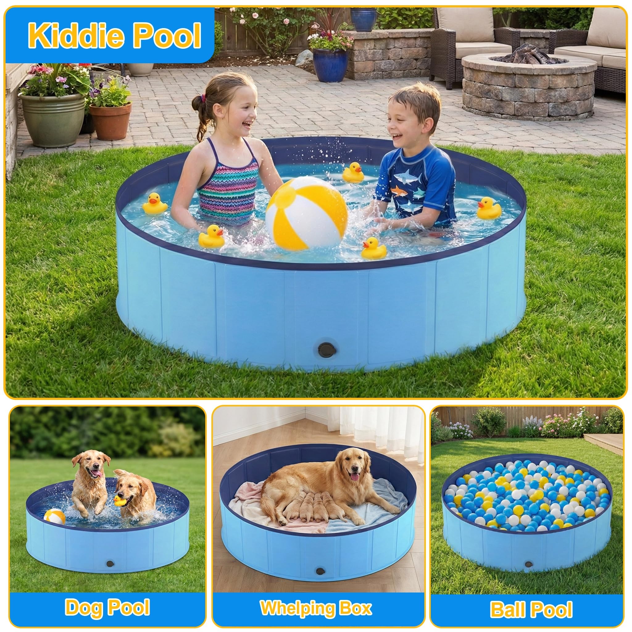 Piscina plegable para perros, piscina plegable de plástico duro portátil para mascotas para perros y gatos, piscina para mascotas para interiores y exteriores