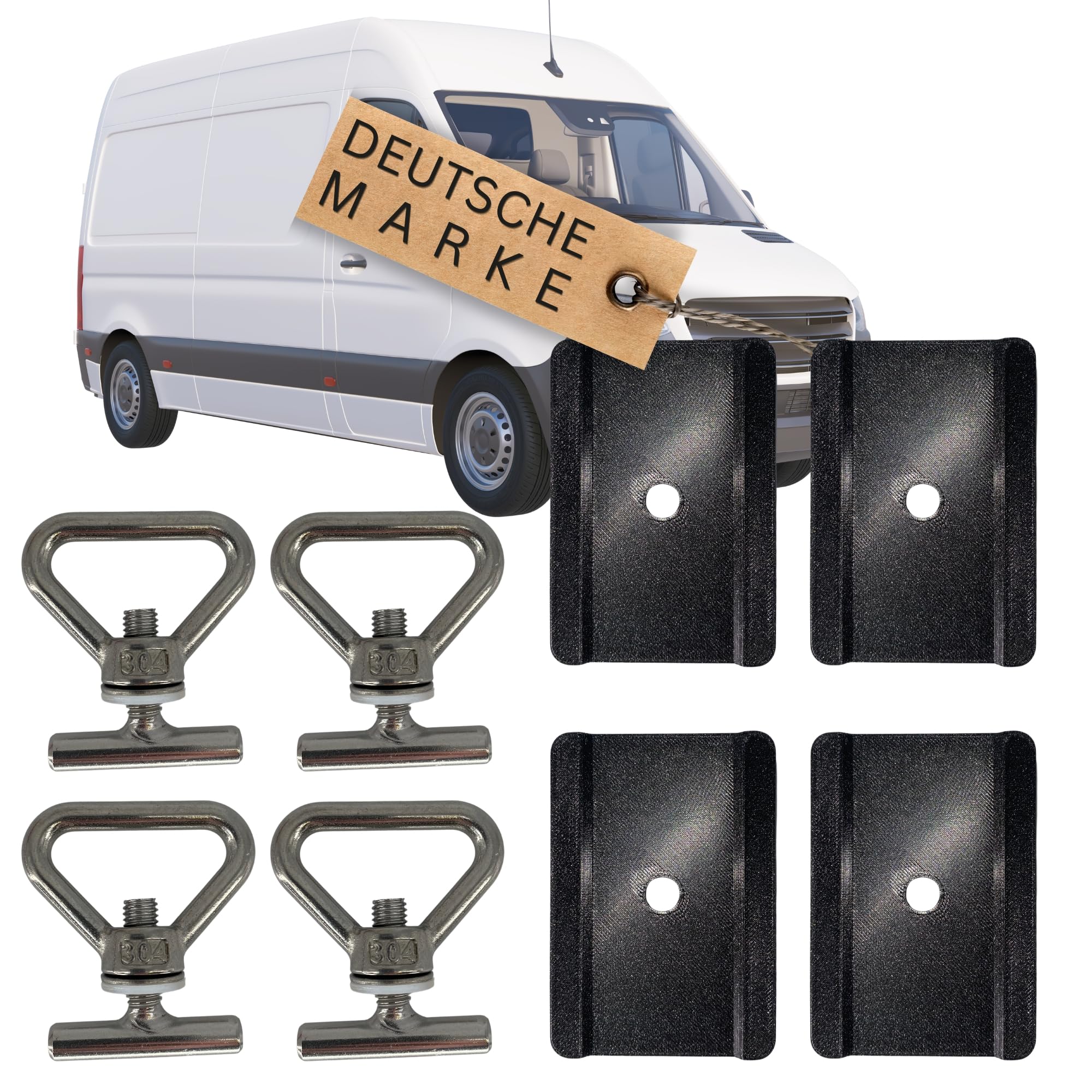 TronicXL 4 oczka mocujące + 4 osłony szyn kompatybilne z Mercedes Benz Vito klasy V W447 Viano W639 zabezpieczenie ładunku, zestaw do mocowania, akcesoria kempingowe