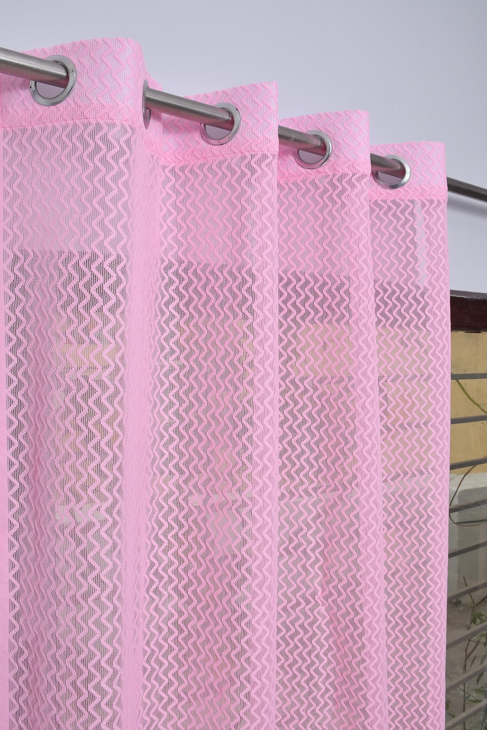 Polyester Wave Pattern Sheer Net Curtains for Window 6 feet Living Room Bedroom Partition Curtain, 6 feet Long, Pink, Set of 1-image-34