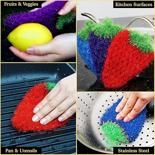 Miniatura 5 de Fun - Esponja de cocina con forma de fruta para lavar platos, esponjas reutilizables para fregar, limpiar, lavar platos, esponjas sin olor, para