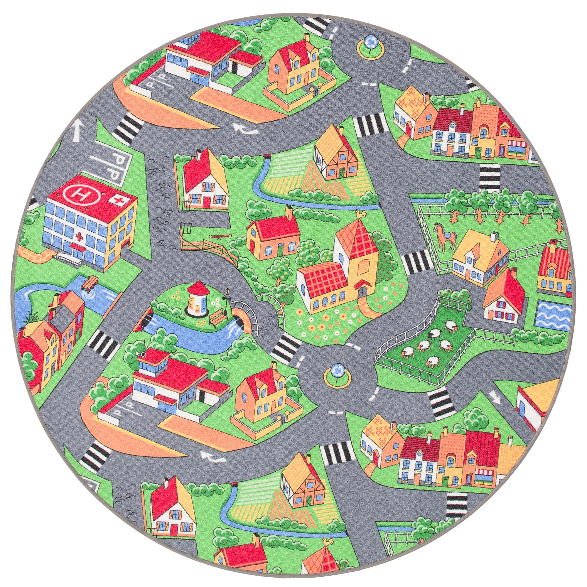 Snapstyle Kinder Spiel Teppich Little Village Grün Rund in 7 Größen