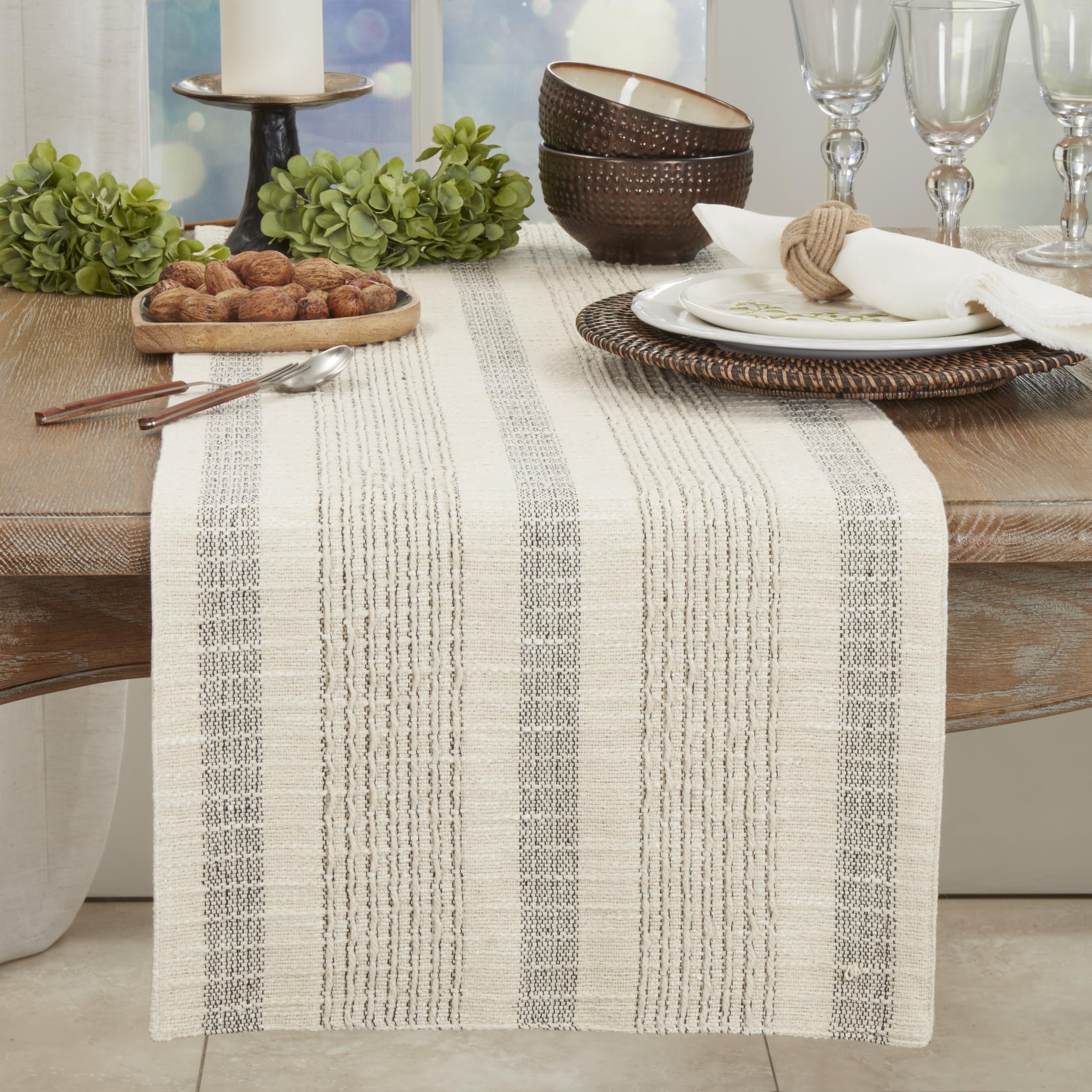SARO Lifestyle Chemin de Table texturé à Rayures – Chemin de Table en Coton tissé pour Table de Salle à Manger de Style Rustique, décoration de Cuisine Rustique, Divertissement Quotidien et paysages