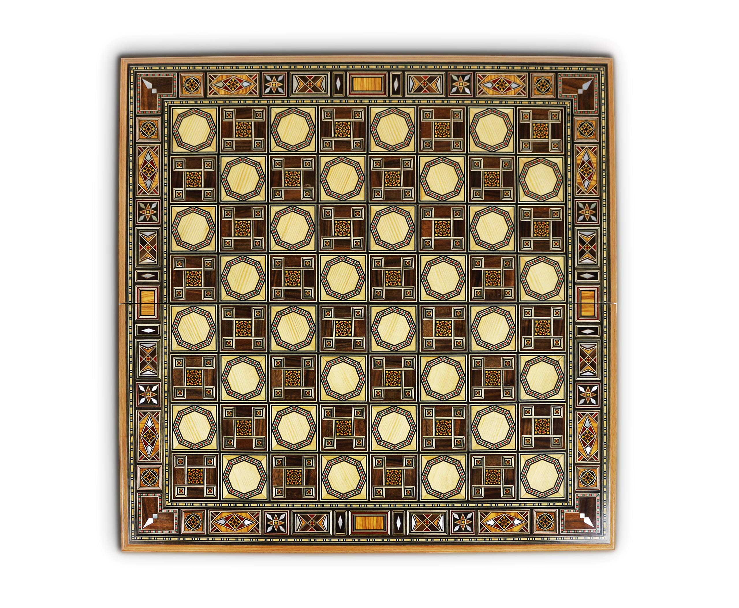 Elessar Nuovo 50 x 50 cm, l'originale legno Backgammon Tavla/Gioco di scacchi/DAMA Board BK 520F con 30 pietre di backgammon in legno, con personaggi KH 97 mm di scacchi