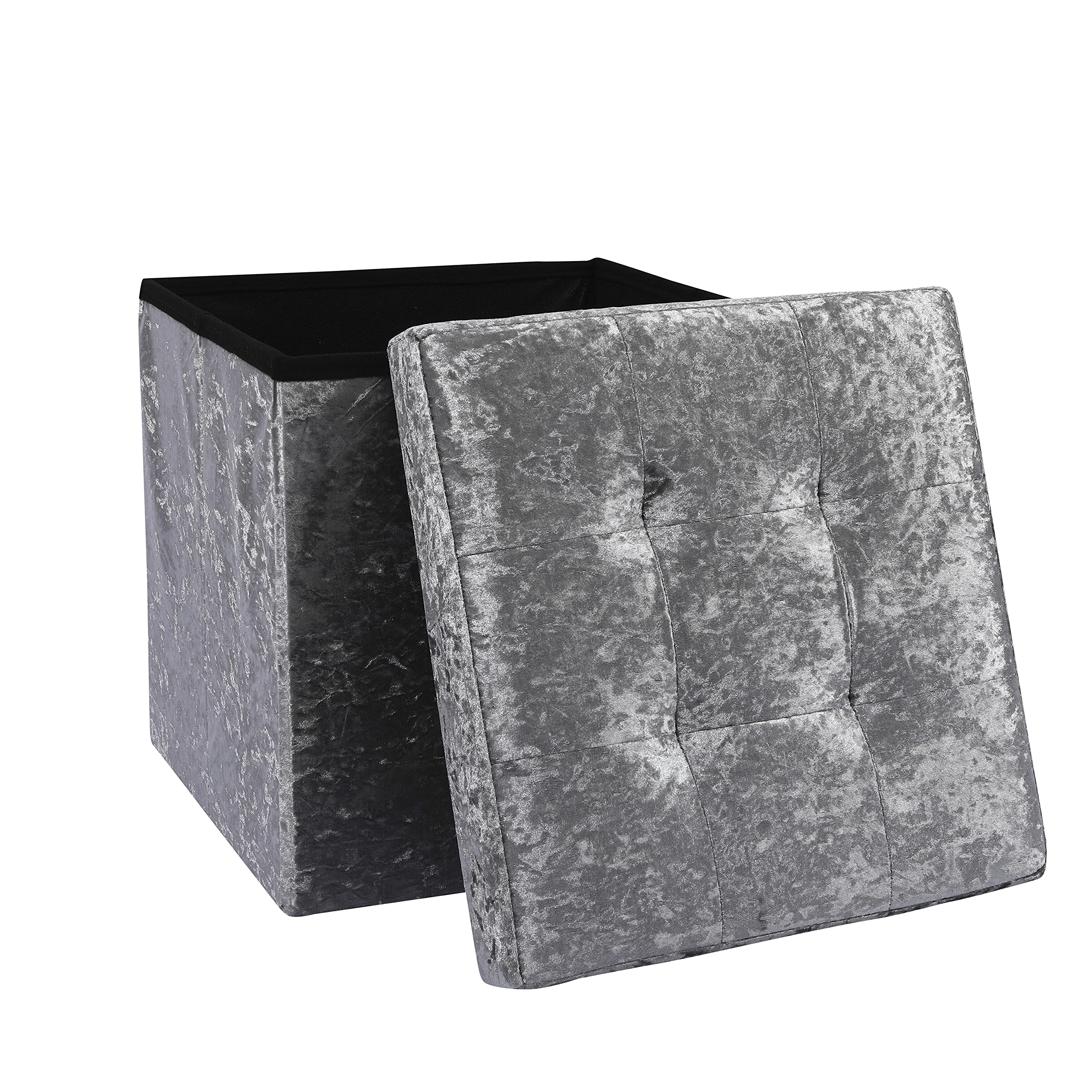 AKA Storage Ottoman, Padded Foldable Bench, Chest with Lid, Holds up to 300 kg, for Bedroom, Hallway, Living Room (Light Grey Velvet, 38cm x 38cm x 38cm) — image 1