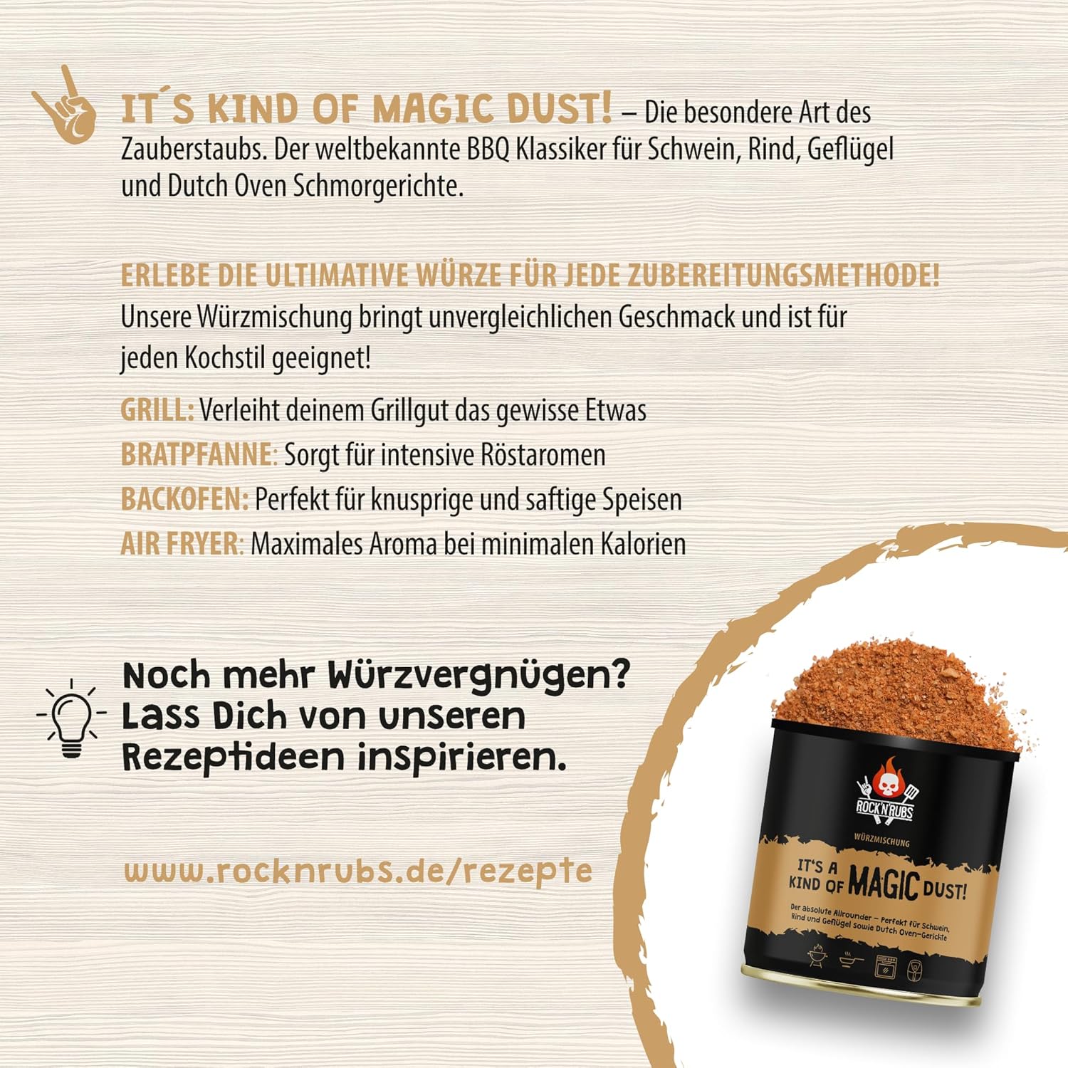 ROCK'N'RUBS Barbecue Spice It's A Kind Of Magic Dust - BBQ Rub for Grilling with Sea Salt & Ginger - 170 g Tin