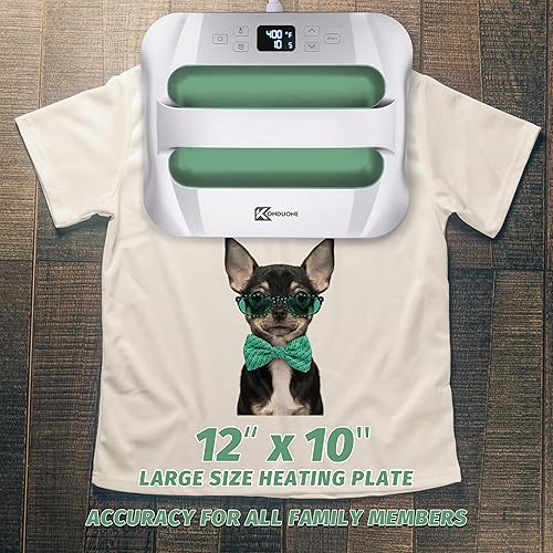 Miniatura 2 de Máquina de prensa de calor de 12 x 10 pulgadas, transferencia de calor de fácil prensa para camisetas y proyectos de vinilo HTV, plateado y verde