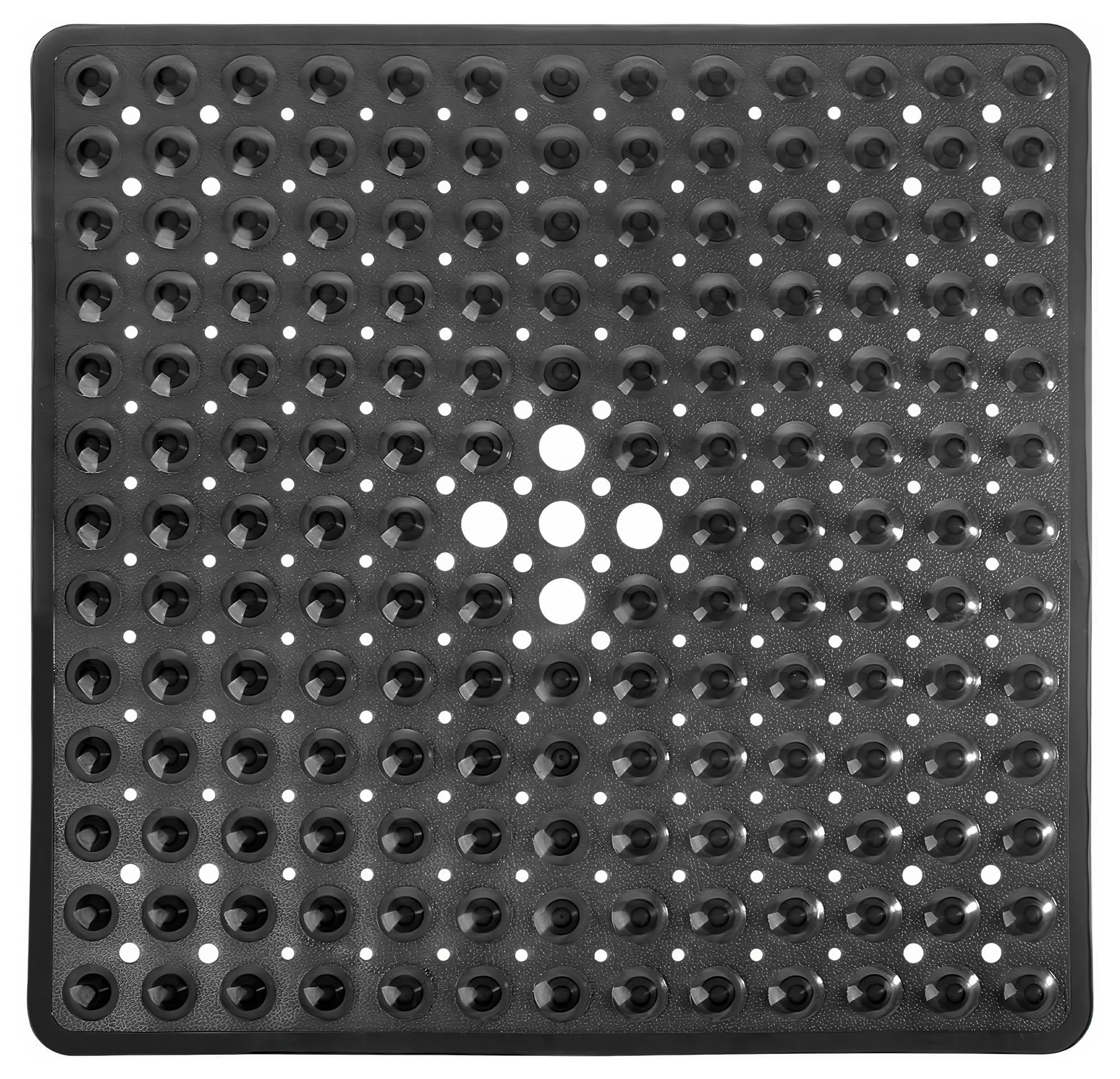 ADOV Square Shower Mat Non Slip Anti Mould, 53 x 53cm Bath Mat Black for Inside-Shower, Anti Slip Shower Mats with Strong Suction Cups and Drain Holes, Mildew Resistant, Machine Washable