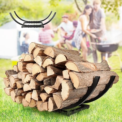 Qiang Ni Estante curvado para leña resistente para almacenamiento de leña en interiores y exteriores (22 pulgadas)