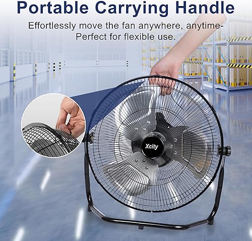 Miniatura 7 de Xcity Ventiladores de piso industriales de metal de 12 pulgadas, máximo 1800 CFM, ventilador de alta velocidad resistente con inclinación ajustable