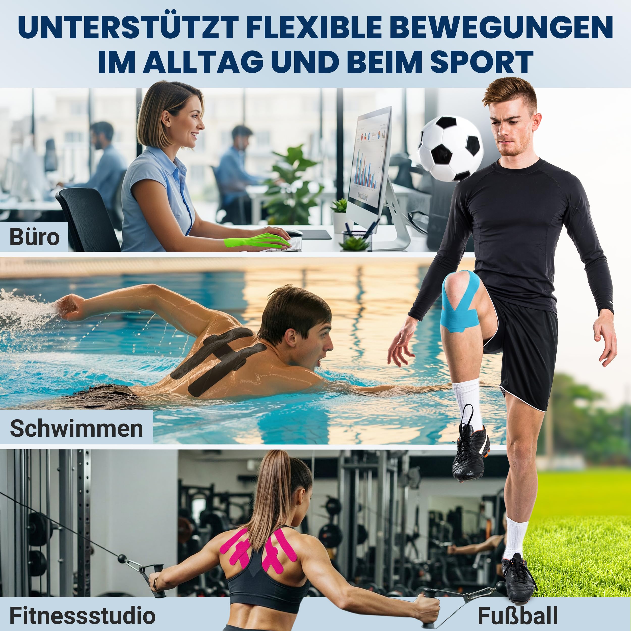 Talasi Kinesiologie Tape Set - 6 Rollen Mix zu je 5cm x 5m – inkl. Tape-Guide mit Infos und Anleitungen zum Tapen mit Kinesio Tapes (Packung mit 2)