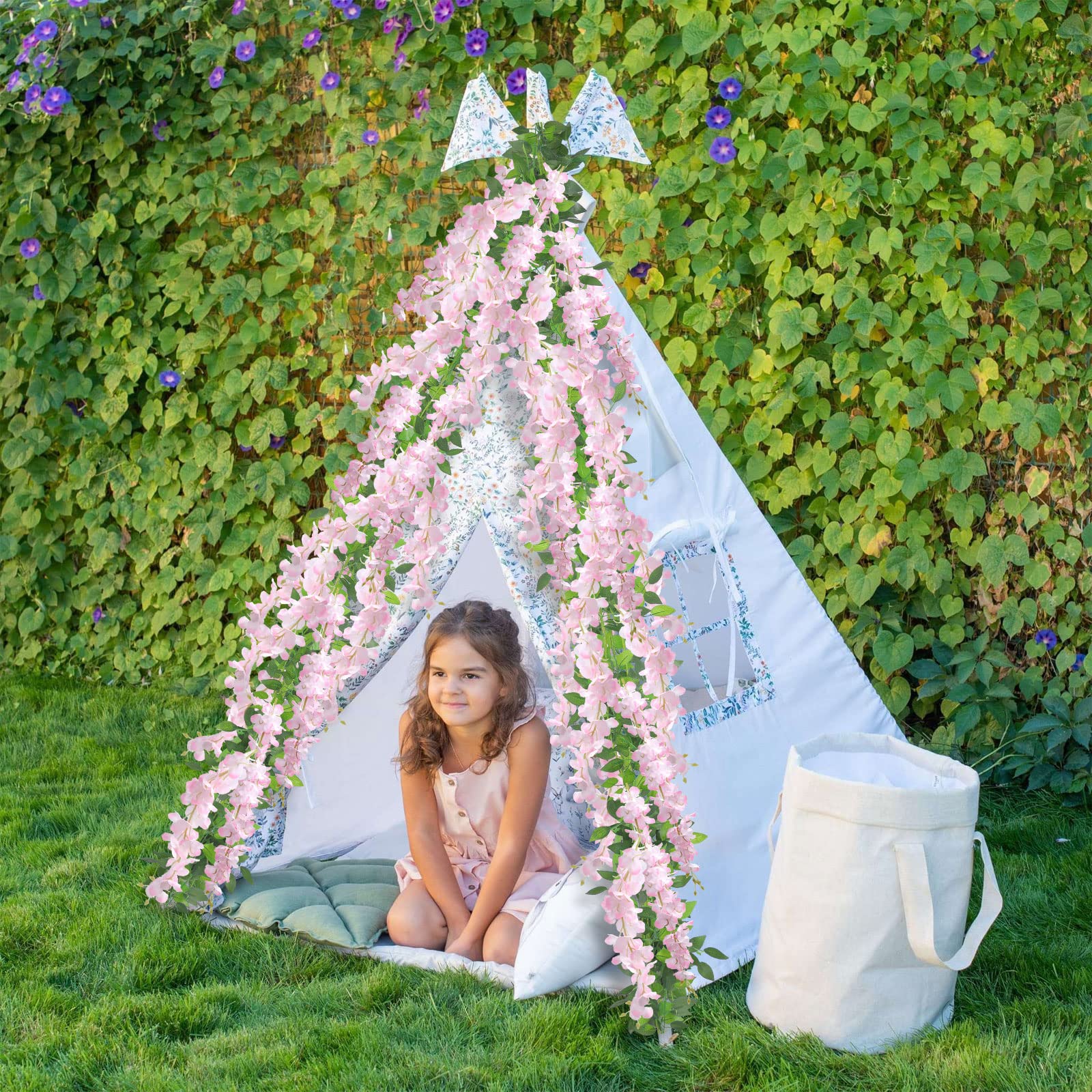 U'Artlines 10Pcs 7.2Ft/Piece Artificial Wisteria Garland Silk Fake Pink Wisteria Flowers Hanging Greenery Vines Garlands Rattan for Home Garden Wedding Arch Party Indoor Outdoor D??cor