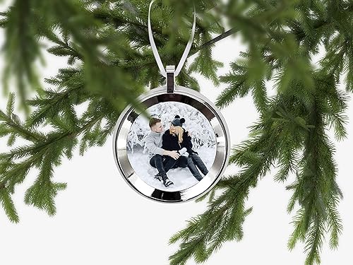 Vista 3 de Smile Art Design Adorno de Navidad con foto personalizada 2025/2026, adornos de metal enmarcados, adorno de imagen personalizada, adorno familiar