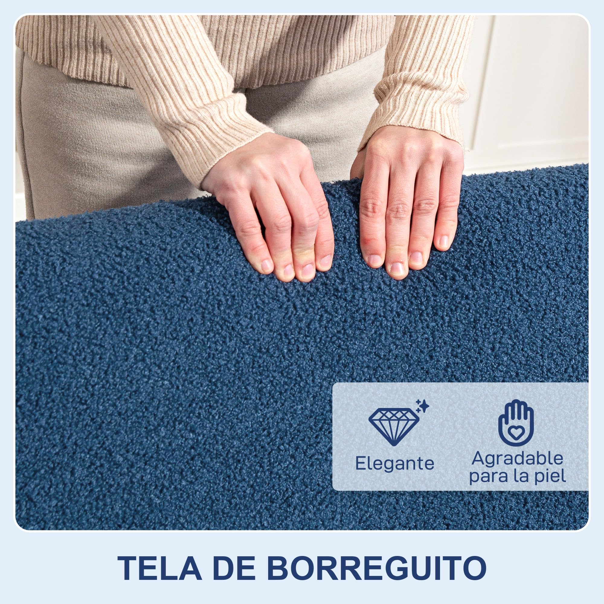 HOMCOM Sofá de 2 Plazas Tapizado en Borreguito Sofá de Salón de 118 cm con Acolchado Grueso Reposabrazos y Patas de Madera para Dormitorio Sala de Estar Azul Oscuro