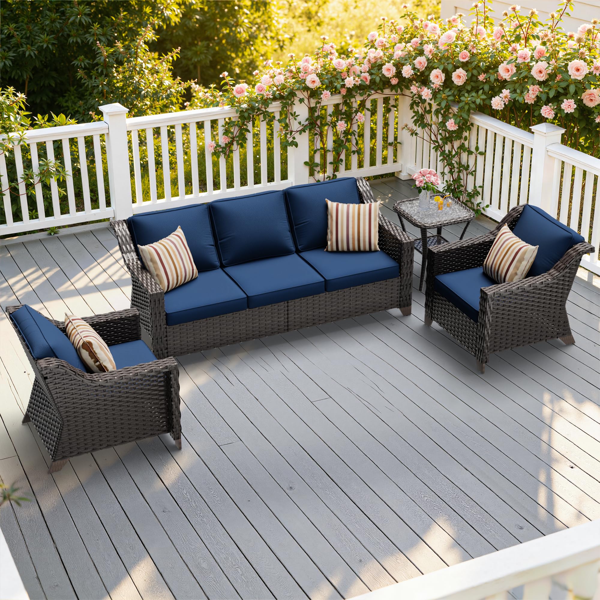 4 Piece Patio Furniture Set, Wicker Outdoor Conversation Set