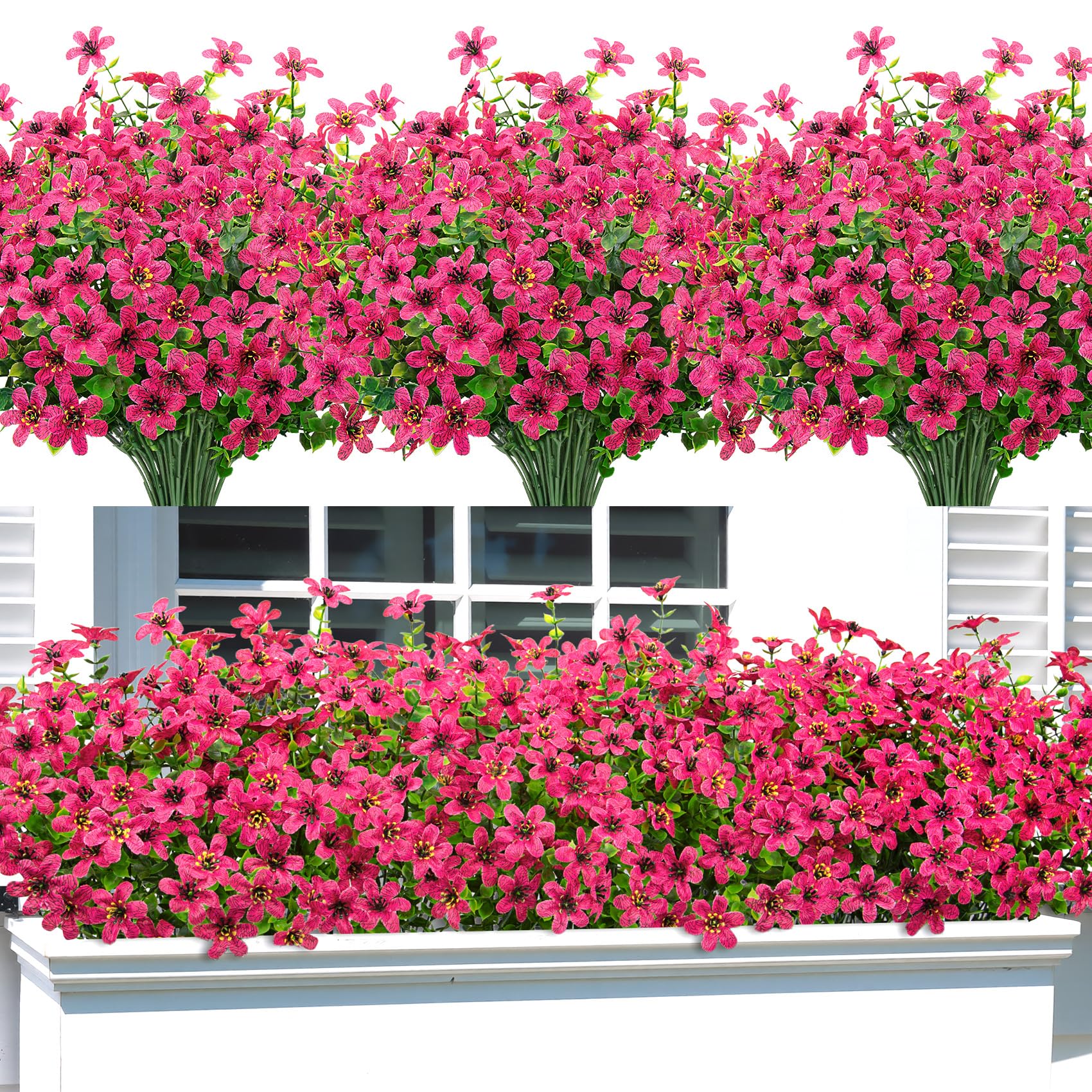 Bassion 20 Bundles Artificial Flowers for Outdoors Decorations, Fuschia