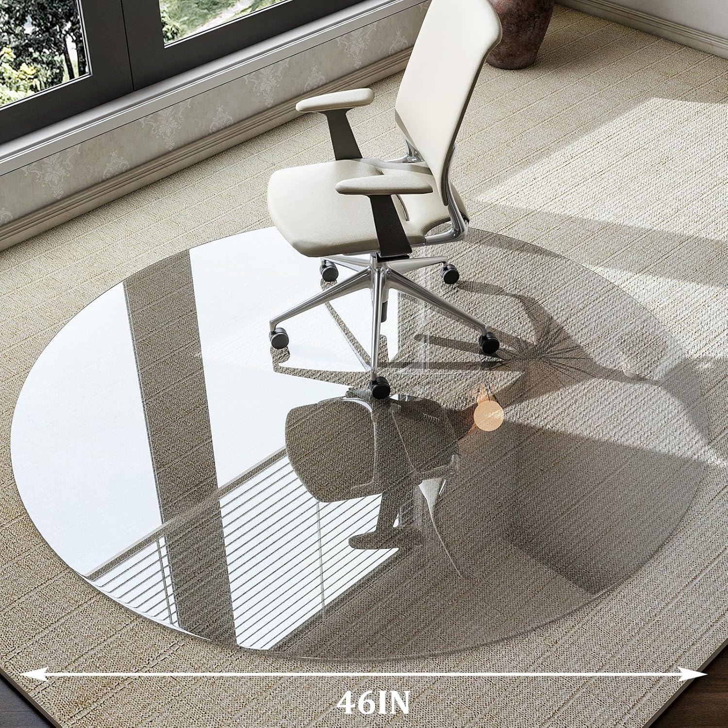 HARRITPURE Tempered Glass Chair Mat, 46 inch Heavy Duty Round Hard Floor Mat for Office Desk, Rolling Chair Mat for Carpet & Hardwood Floor, with 4 Non-Slip Pads