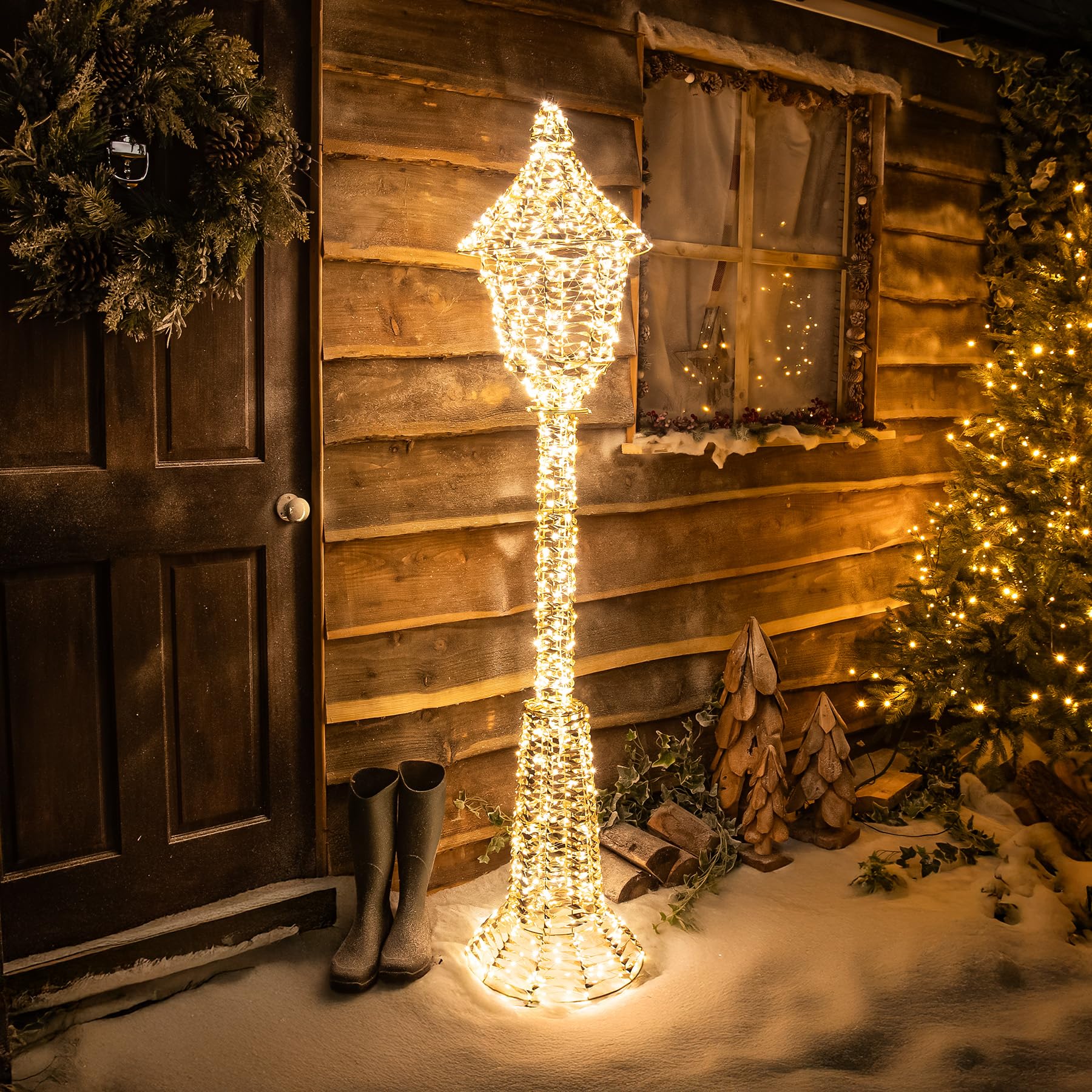 Pre-Lit Christmas Gold Lit Lamp Post 180cm with 960 Warm White LED Micro-Lights