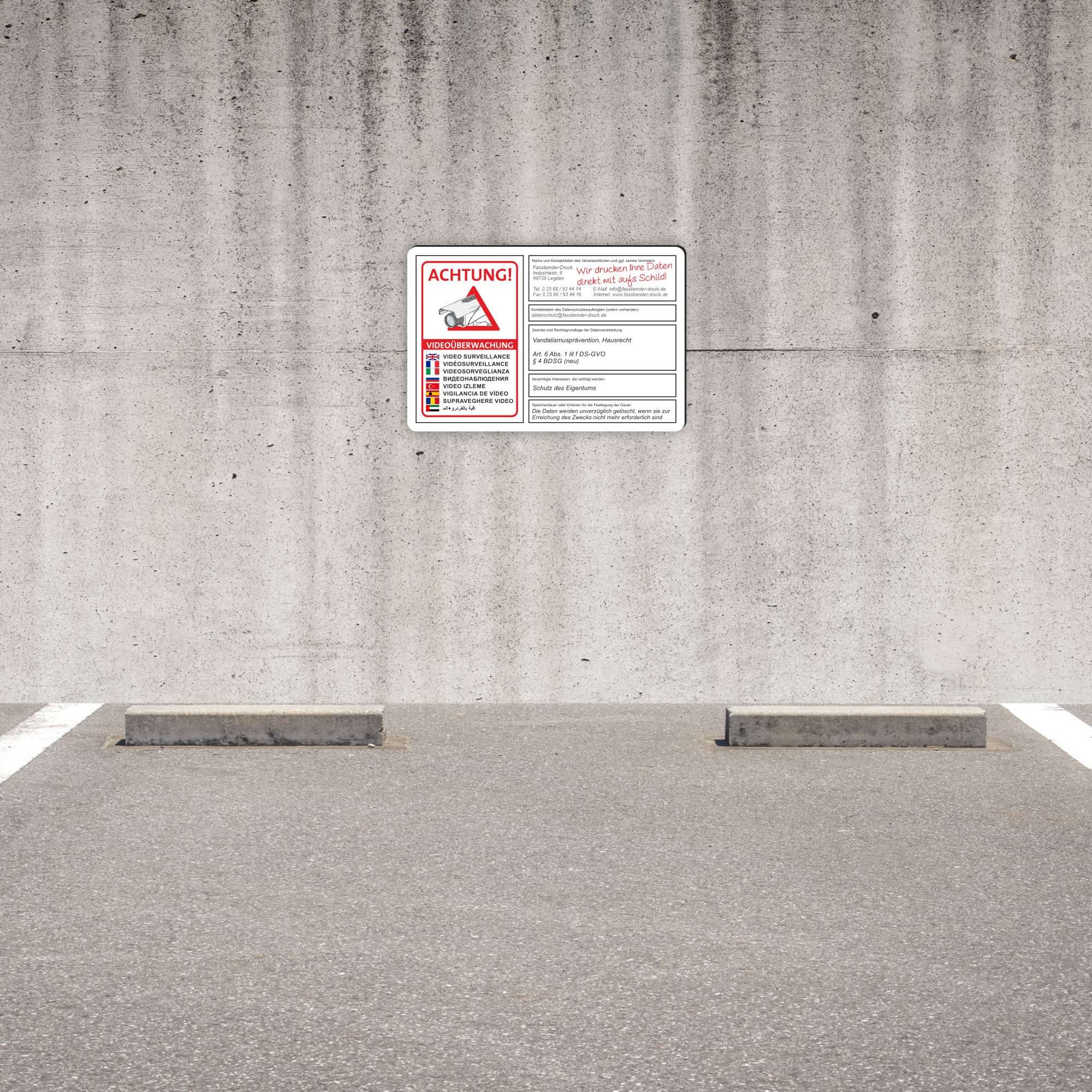 VIDEOÜBERWACHT DSGVO (BDSG) konform personalisiertes Schild zum Markieren eines videoüberwachten Bereiches - Videoüberwachungsschild mit Wunschtext (75x50cm SCHILD)