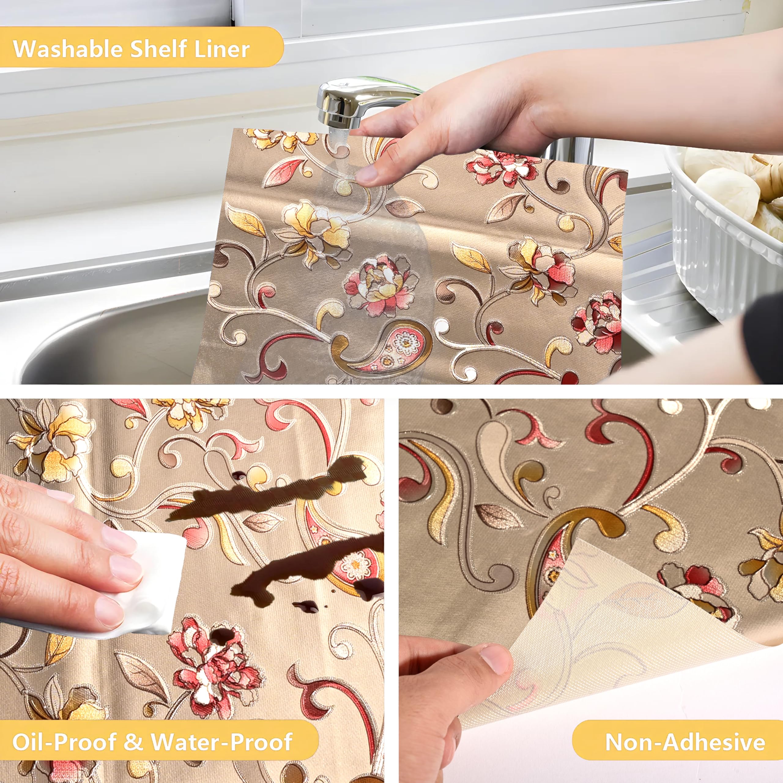 Kuber Industries Waterproof Shelf Liner - Red Flower -5 Kuber Industries Waterproof Shelf Liner - Red Flower -5