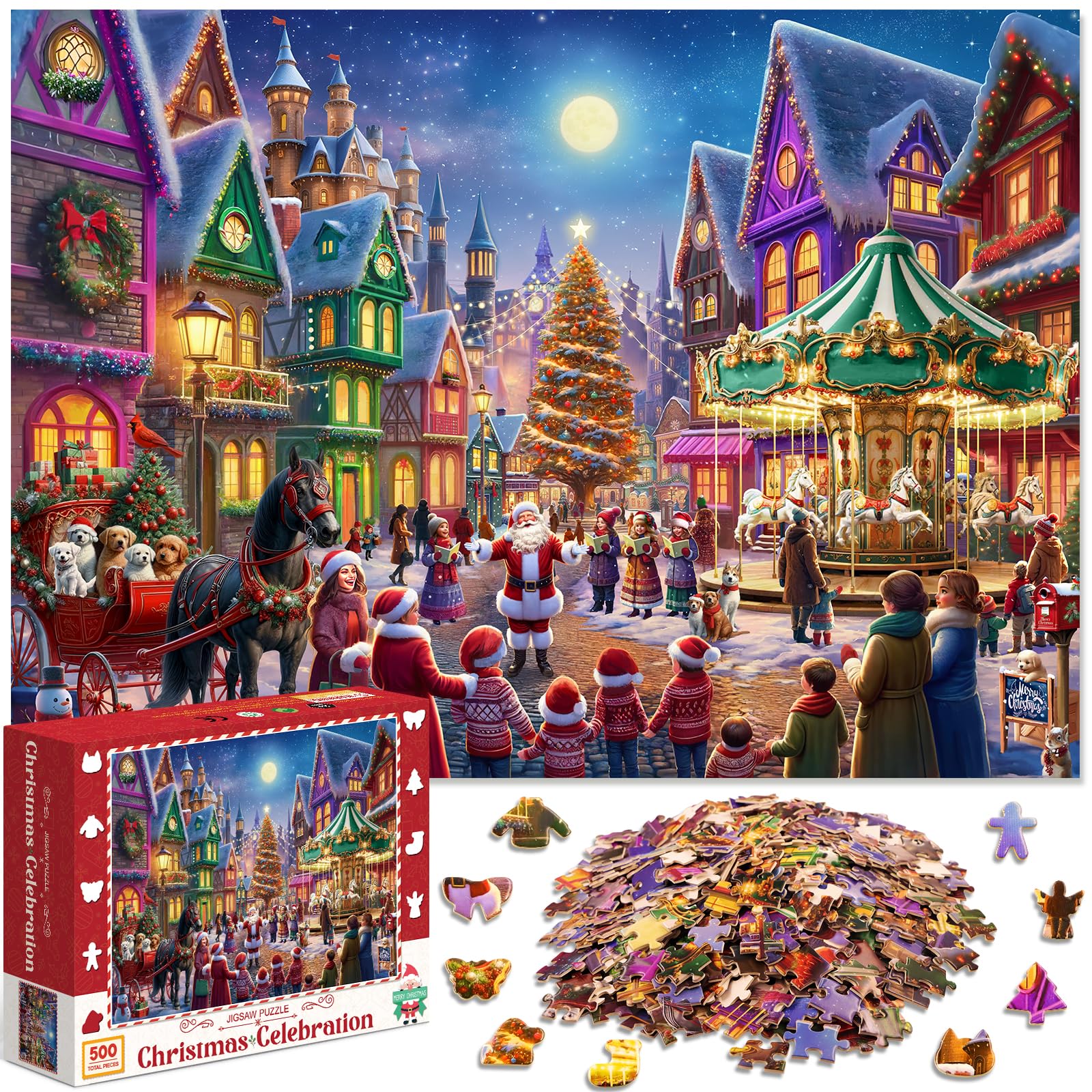 500 Piece Christmas Puzzle for Adults and Kids with Irregular Shape Jigsaw Puzzles Christmas Ideal Gift for Men Women Boy Girl - Christmas Celebration