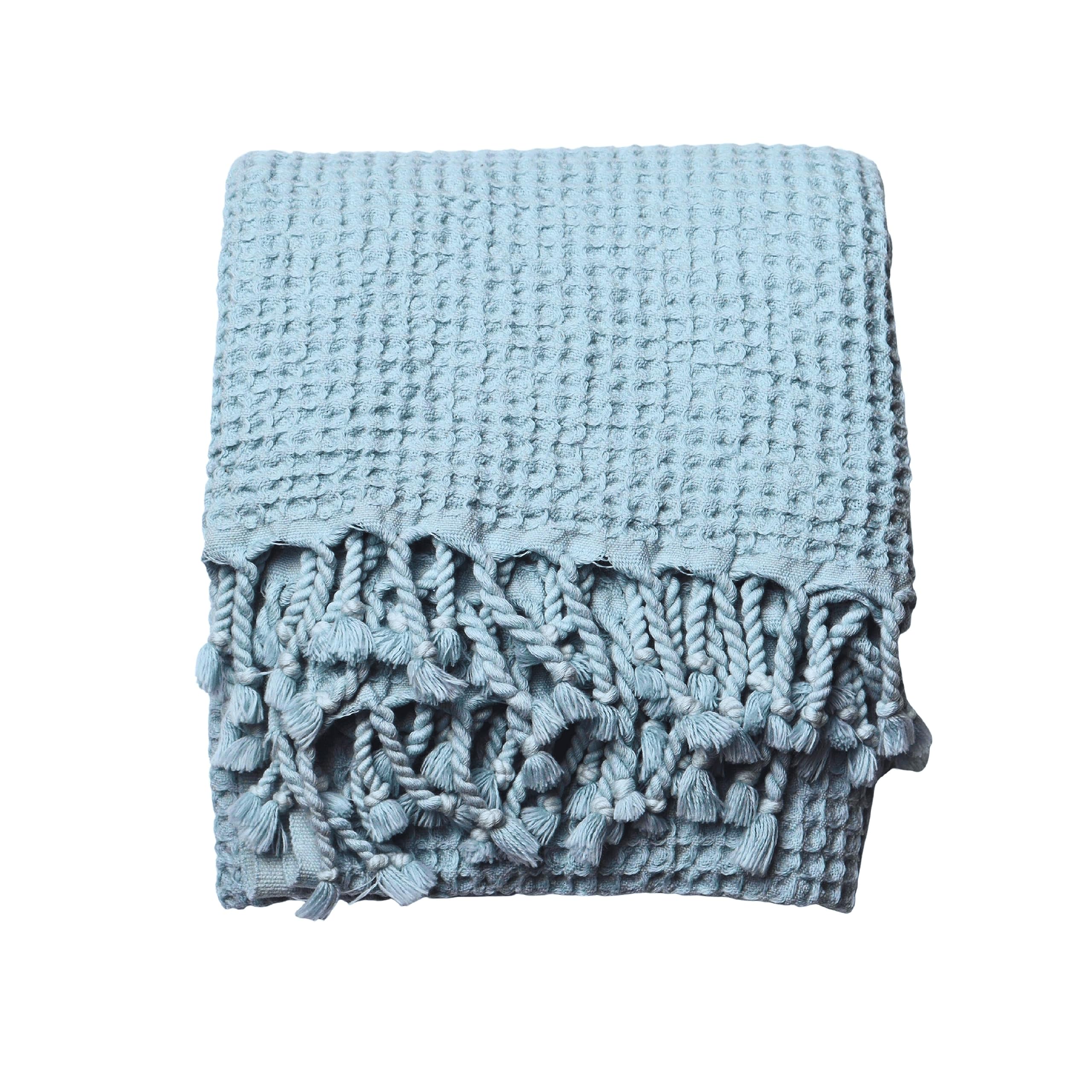 Püskül - Turkish Beach Towel Waffle - Turkish Cotton Peshtemal Towels - 33 X 67 inch - Pack of 1 (Ice Blue, 1)
