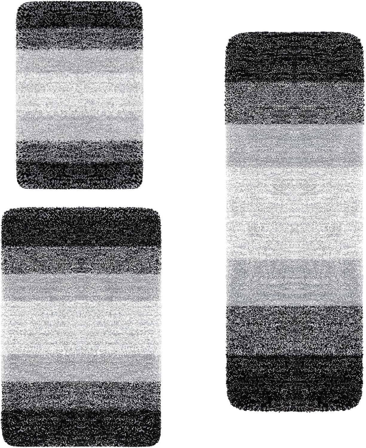 Arotive Microfiber Bathroom Rugs 3 Pieces, Bath Rug Size 24x16, 30x20 and Toilet Rugs Size 47x17 in Black, 3 Item Bundle