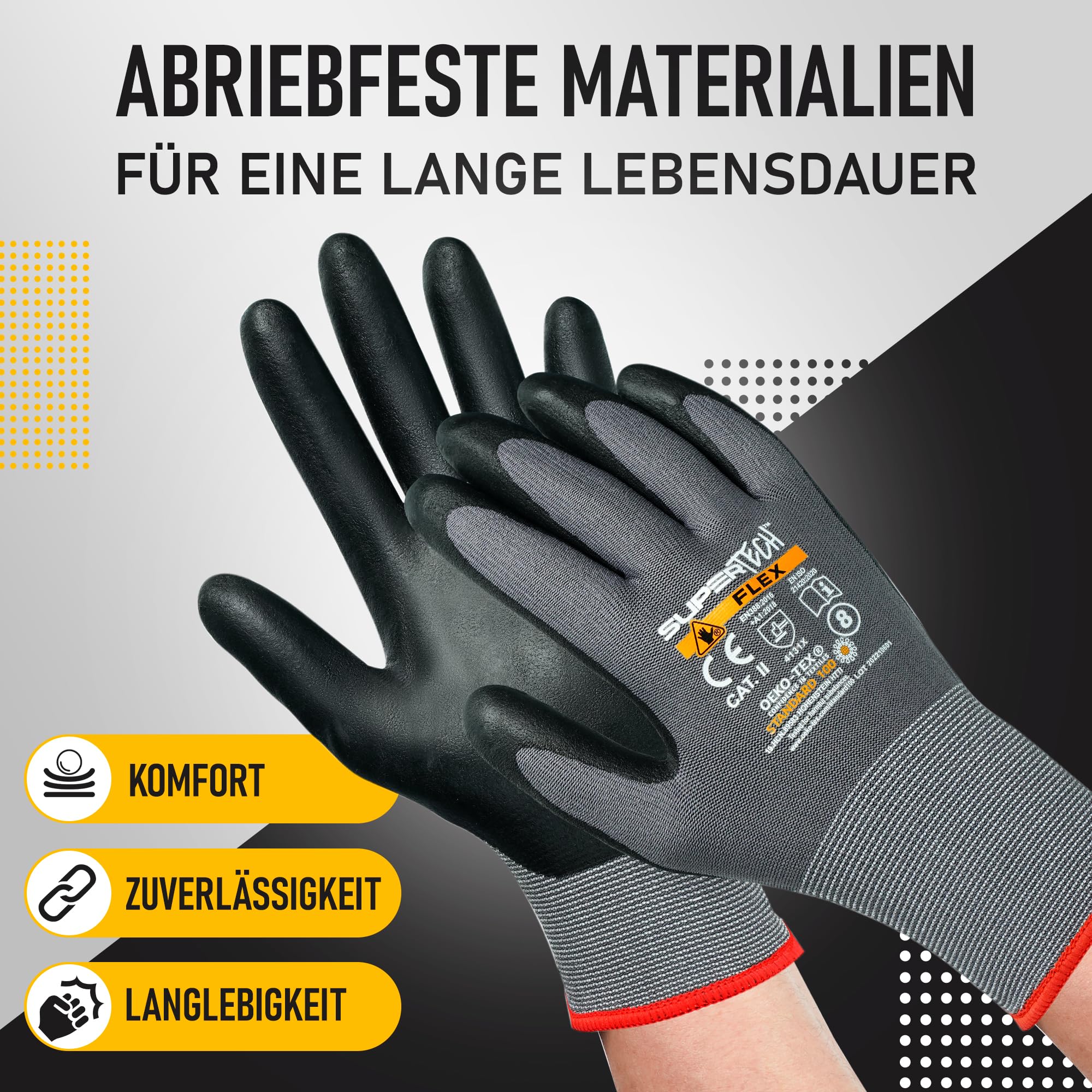 60 Paare Arbeitshandschuhe Herren Größe 8-M | Arbeitshandschuhe mit Rutschfeste Nitril, Beschichtung , Robust und Abriebfest Handschuhe Arbeitshandschuhe